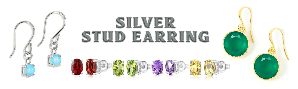 Natural gemstone stud earrings in 925 sterling silver - Himalya Quartz