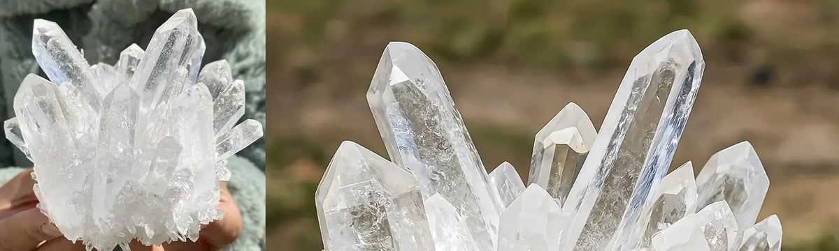 Natural Himalayan white quartz crystal clusters and mineral specimens