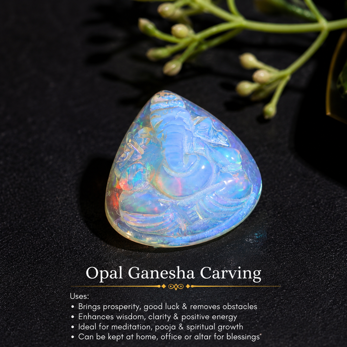 Hand Carved Ethiopian Opal Ganesha Statue: Hindu God Meditation Decor (7.80 Carat)