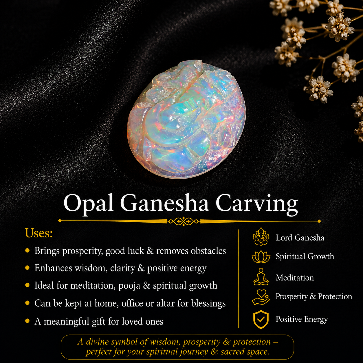 Opal Carving Handmade Ganesha Statue Hindu God Sculpture 4.40ct Gemstone