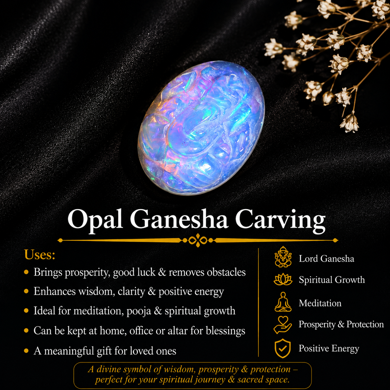 Ethiopian Opal Ganesha Pendant Hand Carved Gemstone Jewelry 5 Carat