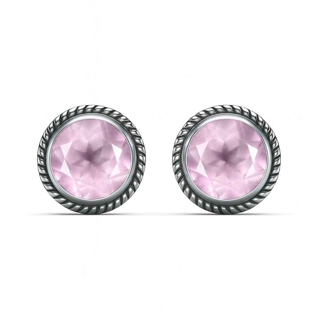 Natural Rose Quartz 6mm Round Cut Stud Earrings in 925 Sterling Silver Pink Gemstone Studs