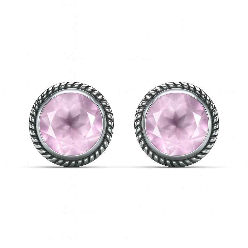 Natural Rose Quartz 6mm Round Cut Stud Earrings in 925 Sterling Silver Pink Gemstone Studs