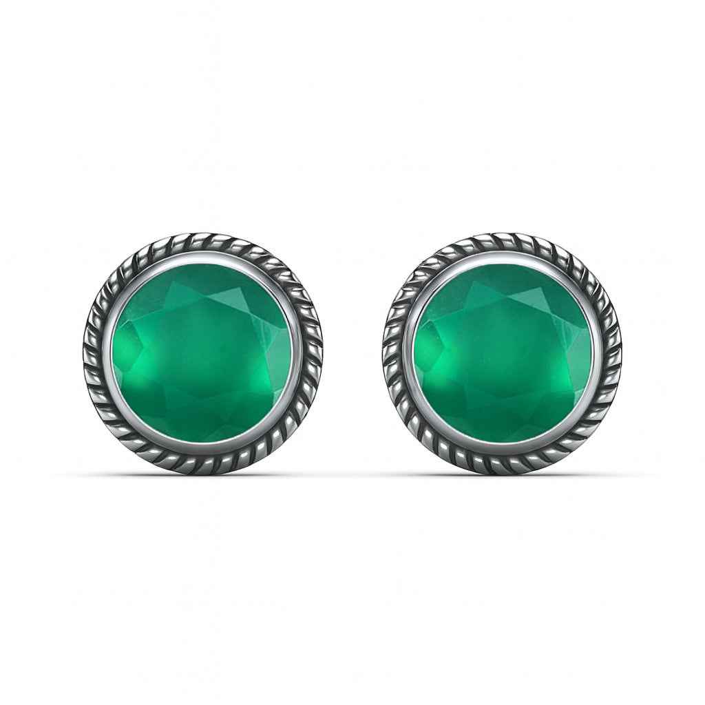 Natural Green Onyx 6mm Round Cut Stud Earrings in 925 Sterling Silver Gemstone Studs