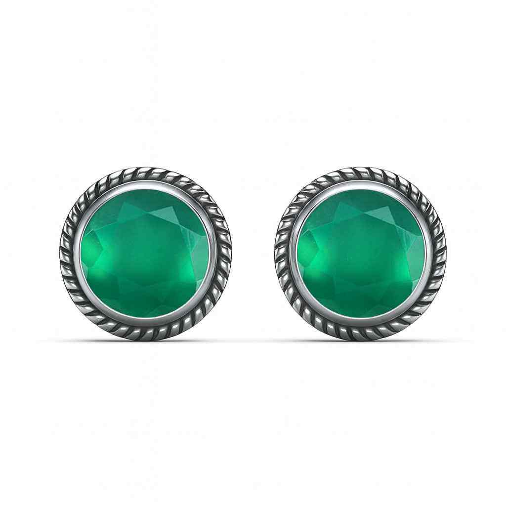 Natural Green Onyx 6mm Round Cut Stud Earrings in 925 Sterling Silver Gemstone Studs