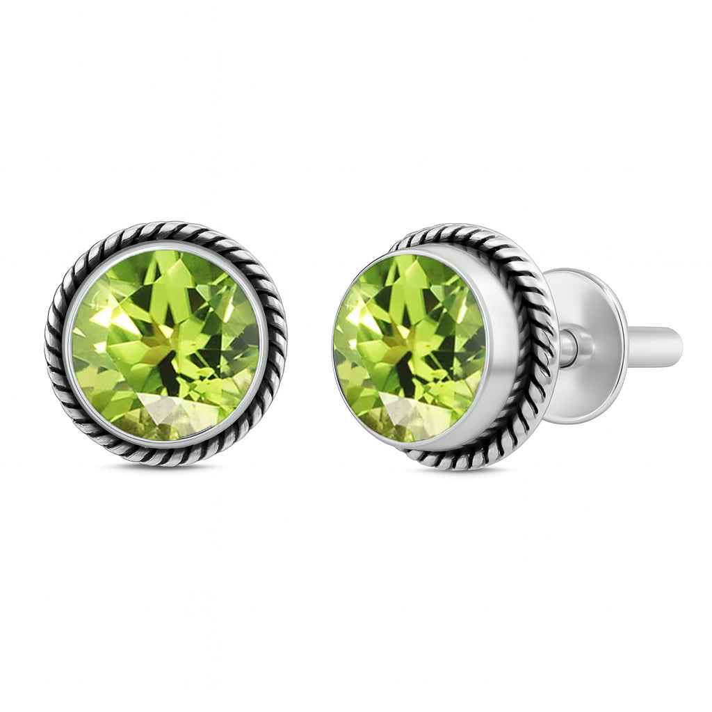 Natural Peridot 6mm Round Cut Stud Earrings in 925 Sterling Silver Green Gemstone Studs