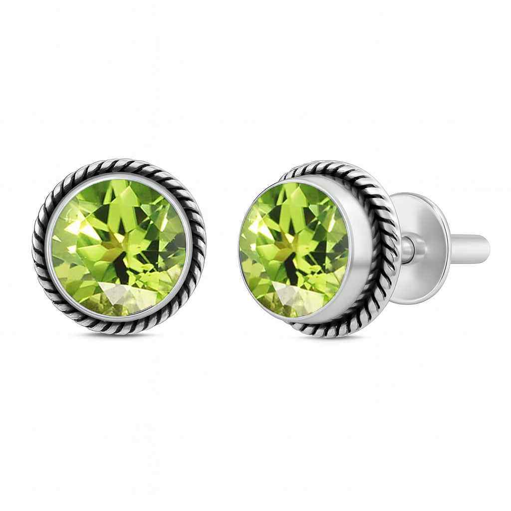 Natural Peridot 6mm Round Cut Stud Earrings in 925 Sterling Silver Green Gemstone Studs