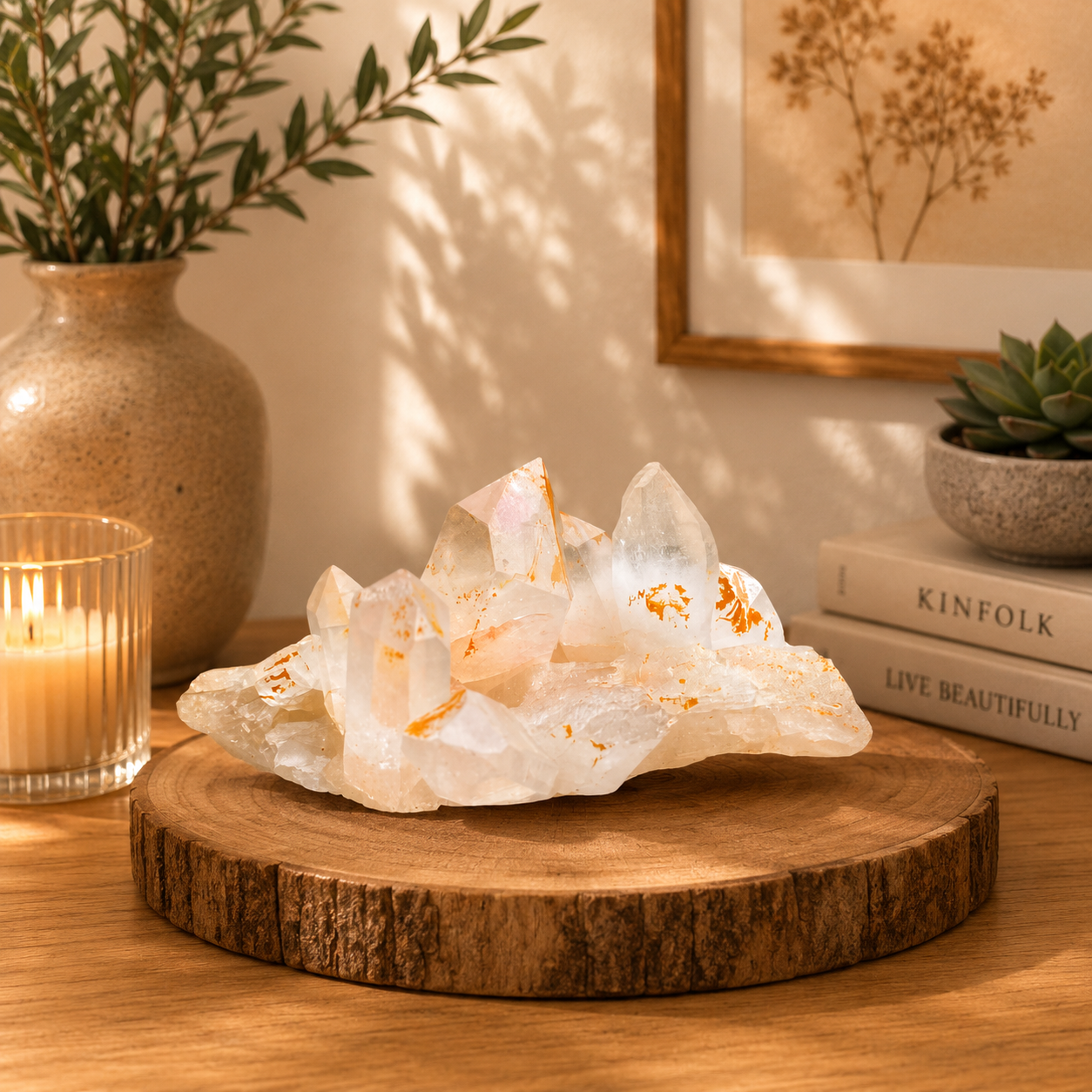 Pink Natural Himalayan Samadhi Quartz Cluster Raw Crystal Healing Energy Display
