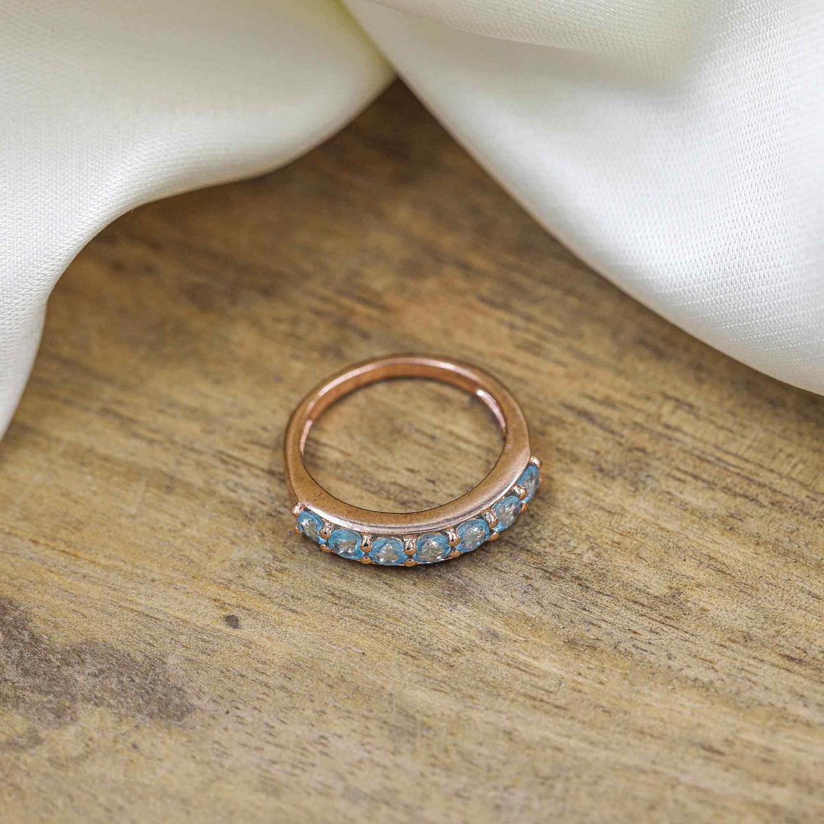 Blue Apatite Round Cut 3mm Ring in 925 Sterling Silver