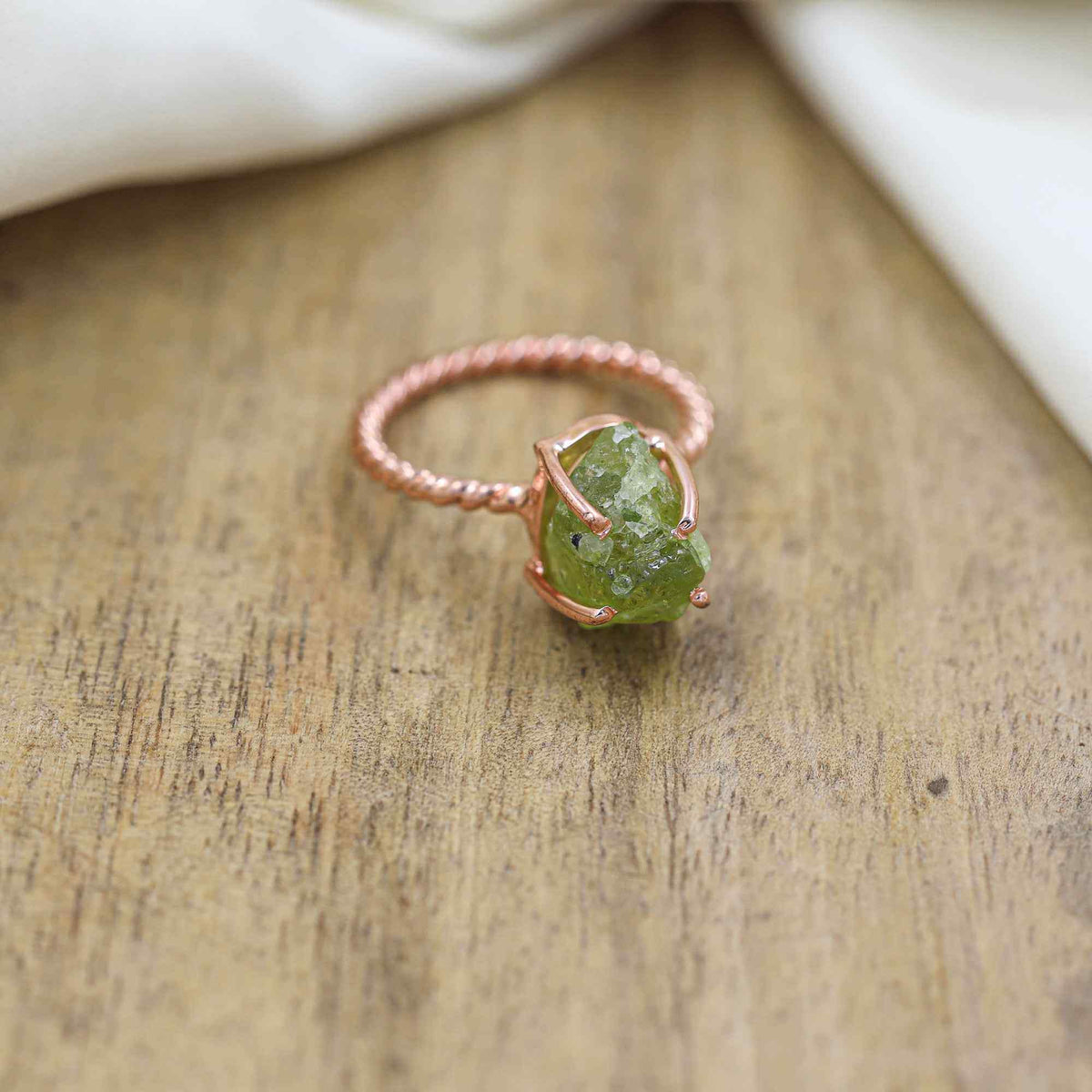 Raw Peridot Ring in 925 Sterling Silver Rough Gemstone Ring Handmade August Birthstone Jewelry