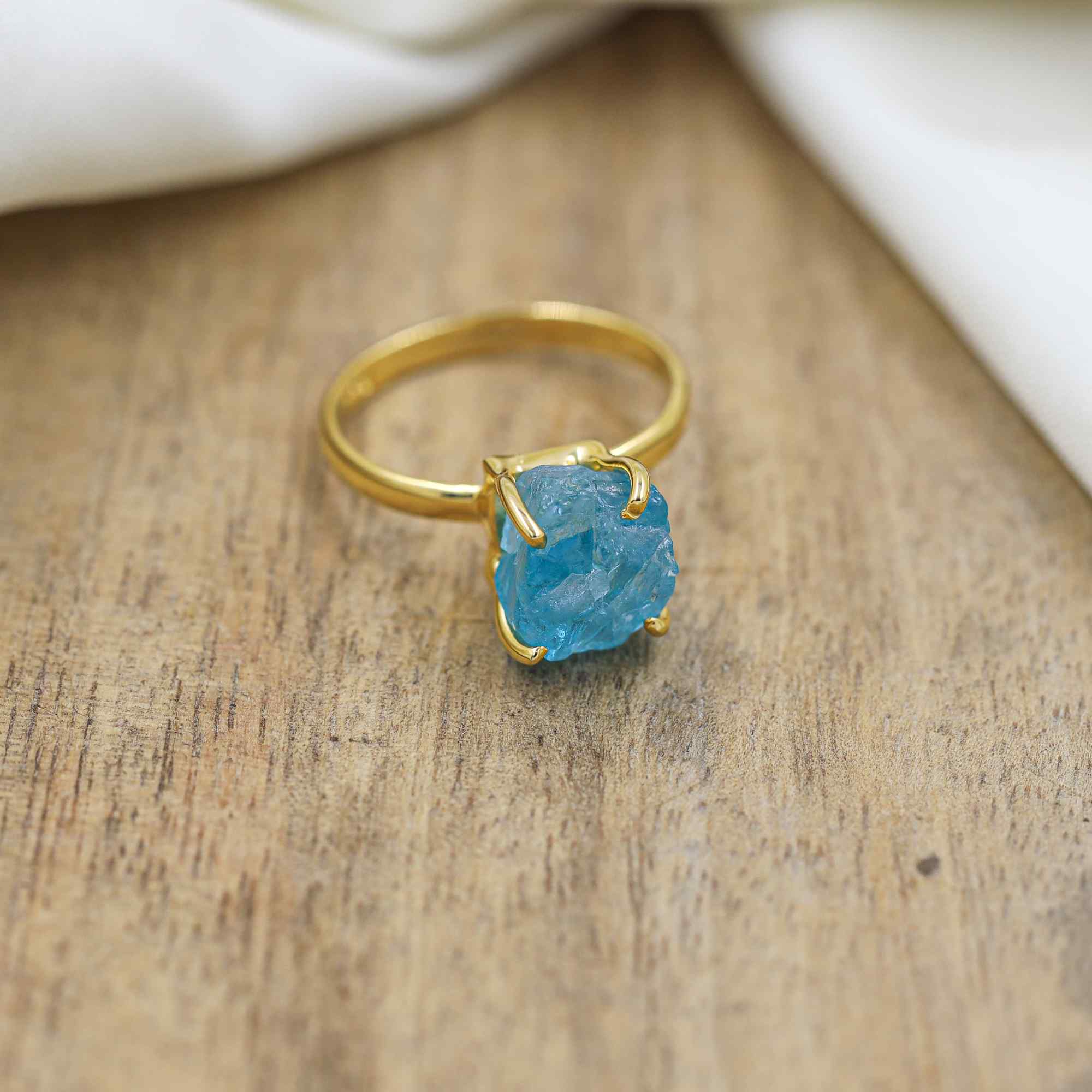 Raw Sky Apatite Ring in 925 Sterling Silver Rough Gemstone Ring Handmade Jewelry Gift for Her