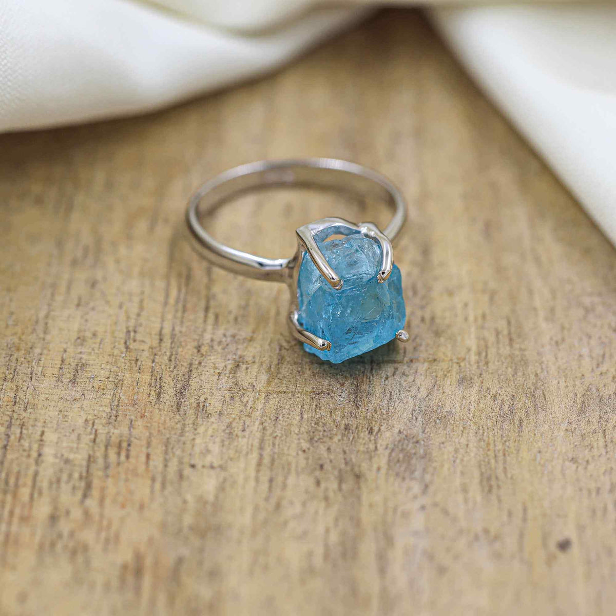 Raw Neon Blue Apatite Ring in 925 Sterling Silver Rough Gemstone Ring Handmade Jewelry Gift for Her