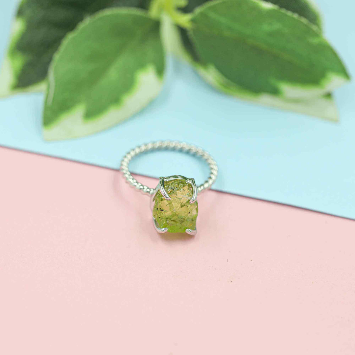 Raw Peridot Ring in 925 Sterling Silver Rough Gemstone Ring Handmade August Birthstone Jewelry