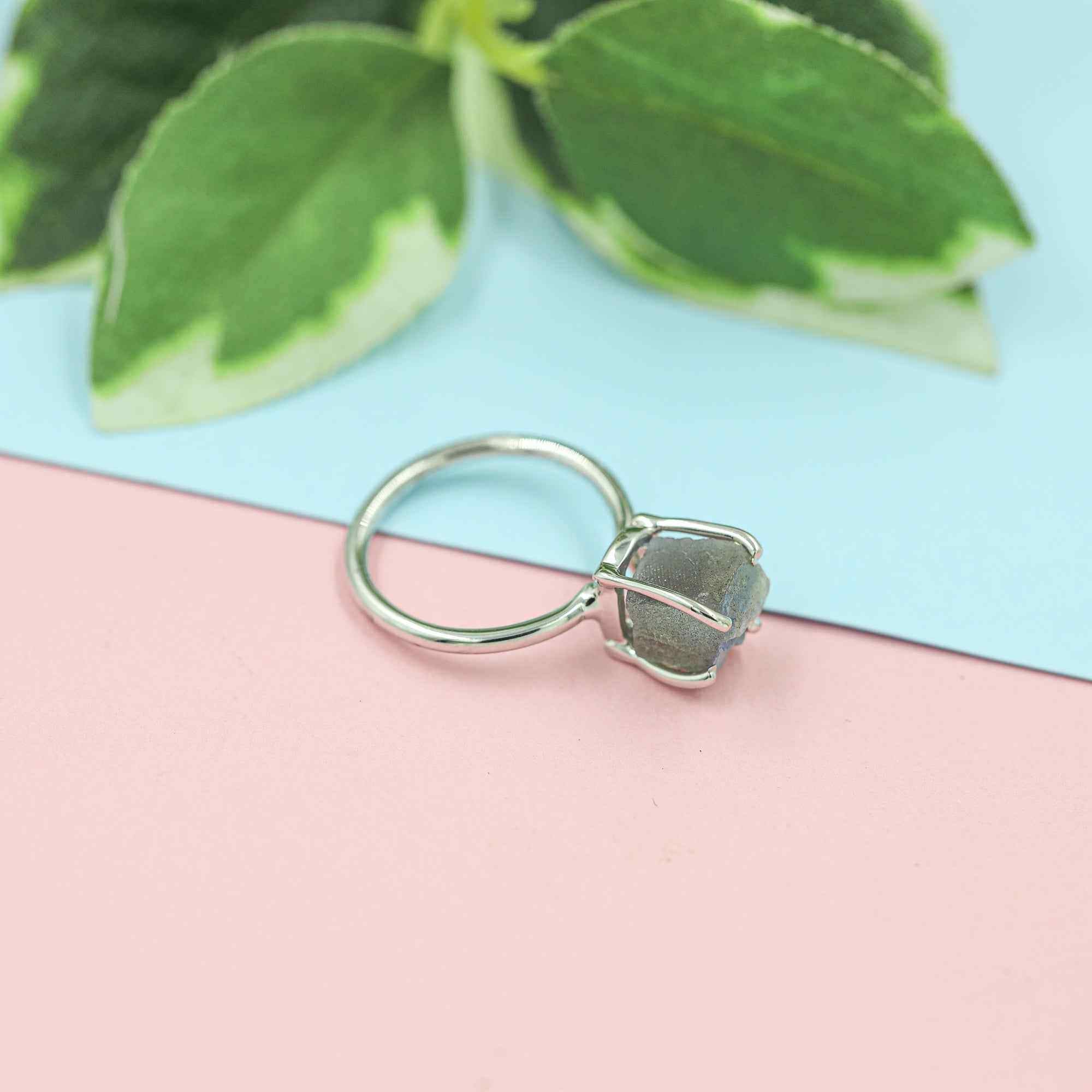 Raw Labradorite Ring in 925 Sterling Silver Rough Gemstone Ring Handmade Jewelry Gift for Her