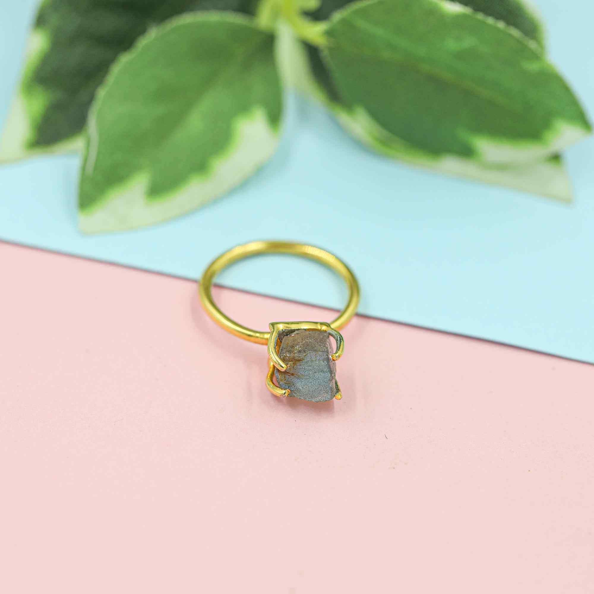 Raw Labradorite Ring in 925 Sterling Silver Rough Gemstone Ring Handmade Jewelry Gift for Her