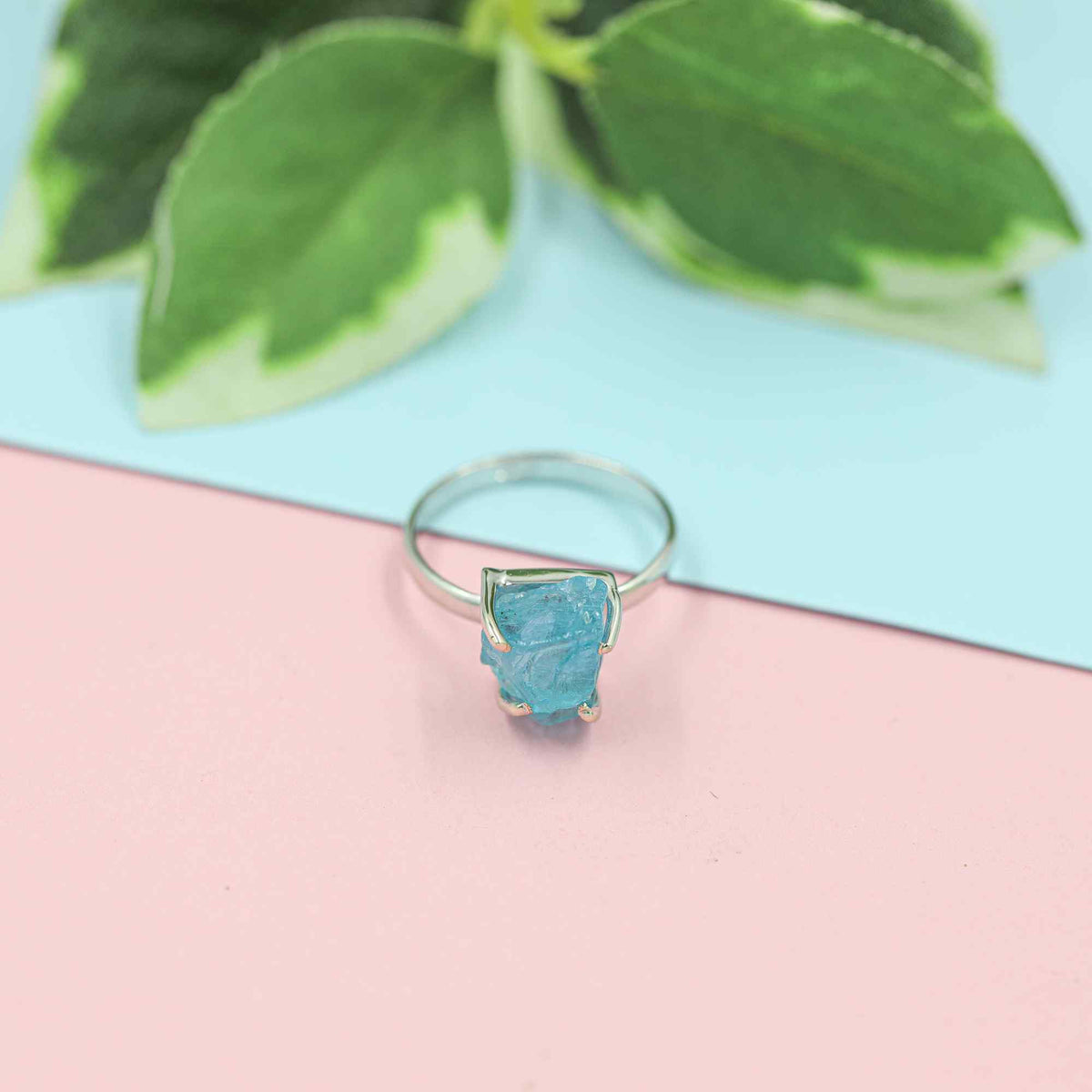 Raw Sky Apatite Ring in 925 Sterling Silver Rough Gemstone Ring Handmade Jewelry Gift for Her