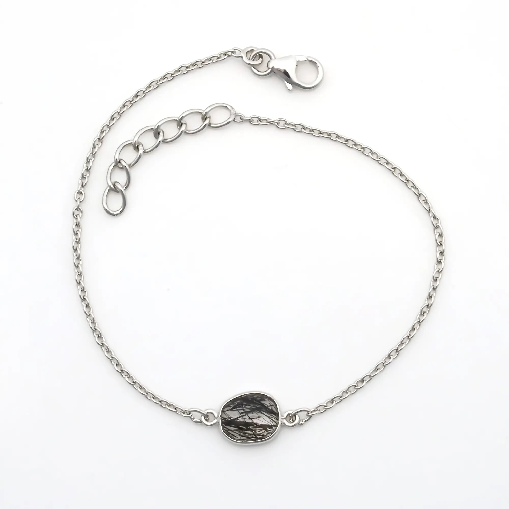 Black Rutile Quartz Silver Bracelet – Rose Cut