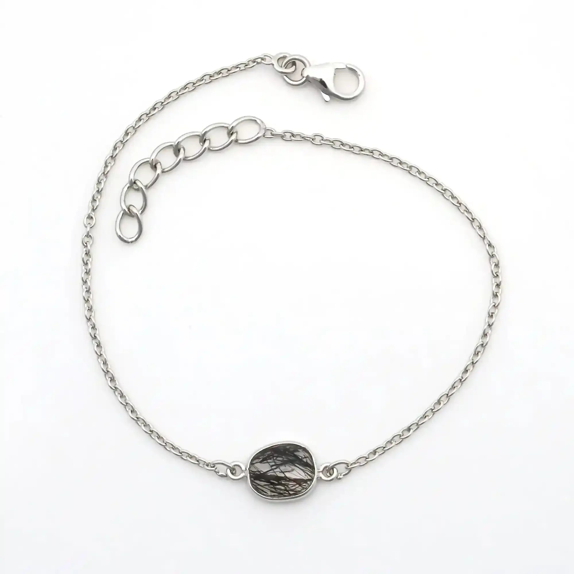 Black Rutile Quartz Silver Bracelet – Rose Cut Gemstone Bracelets