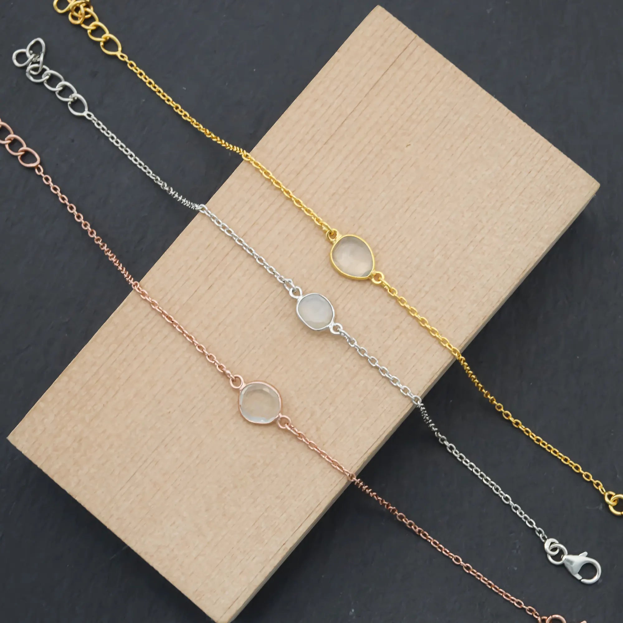 Handcrafted Ceylon Moonstone Rose Cut Bracelet in 925 Sterling Silver