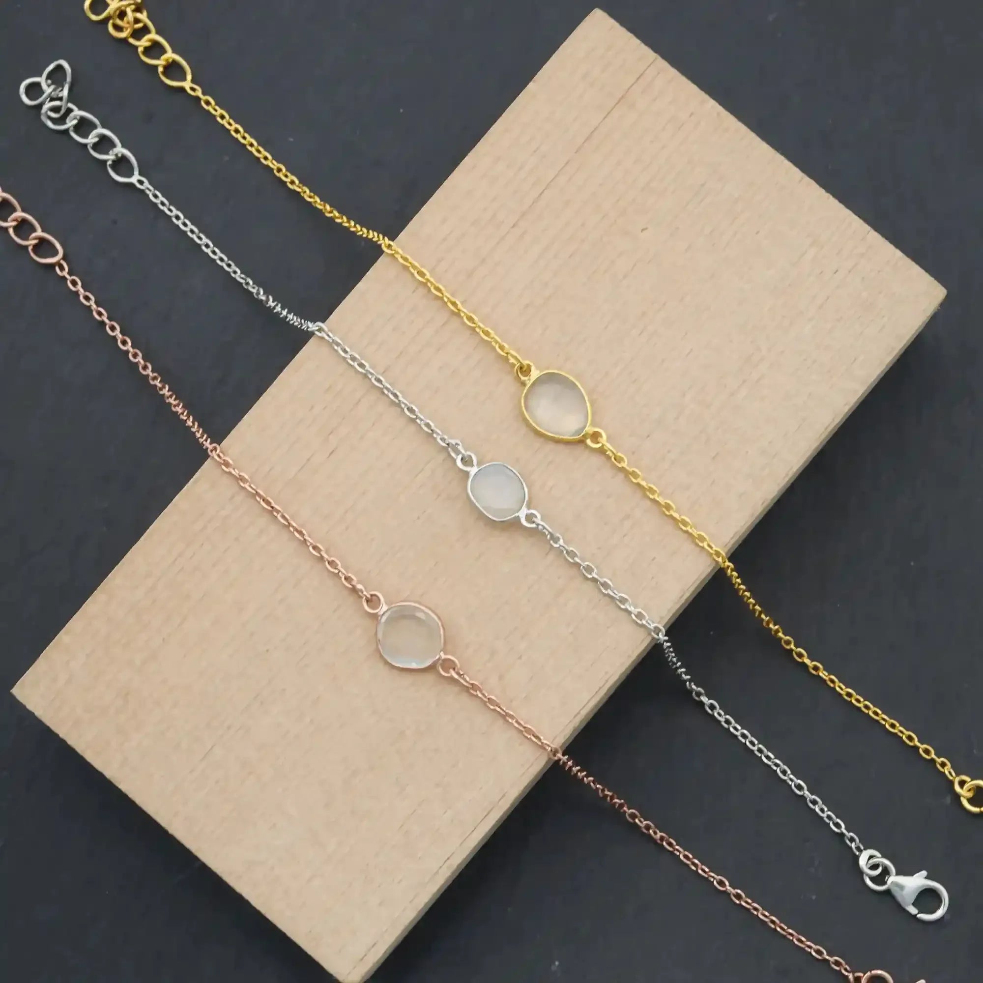 Handcrafted Ceylon Moonstone Rose Cut Bracelet in 925 Sterling Silver Gemstone Bracelets