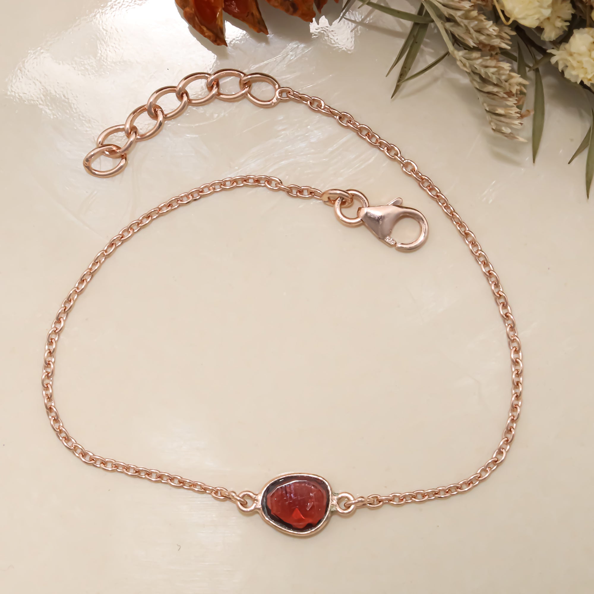 Deep Red Garnet Rose Cut Bracelet