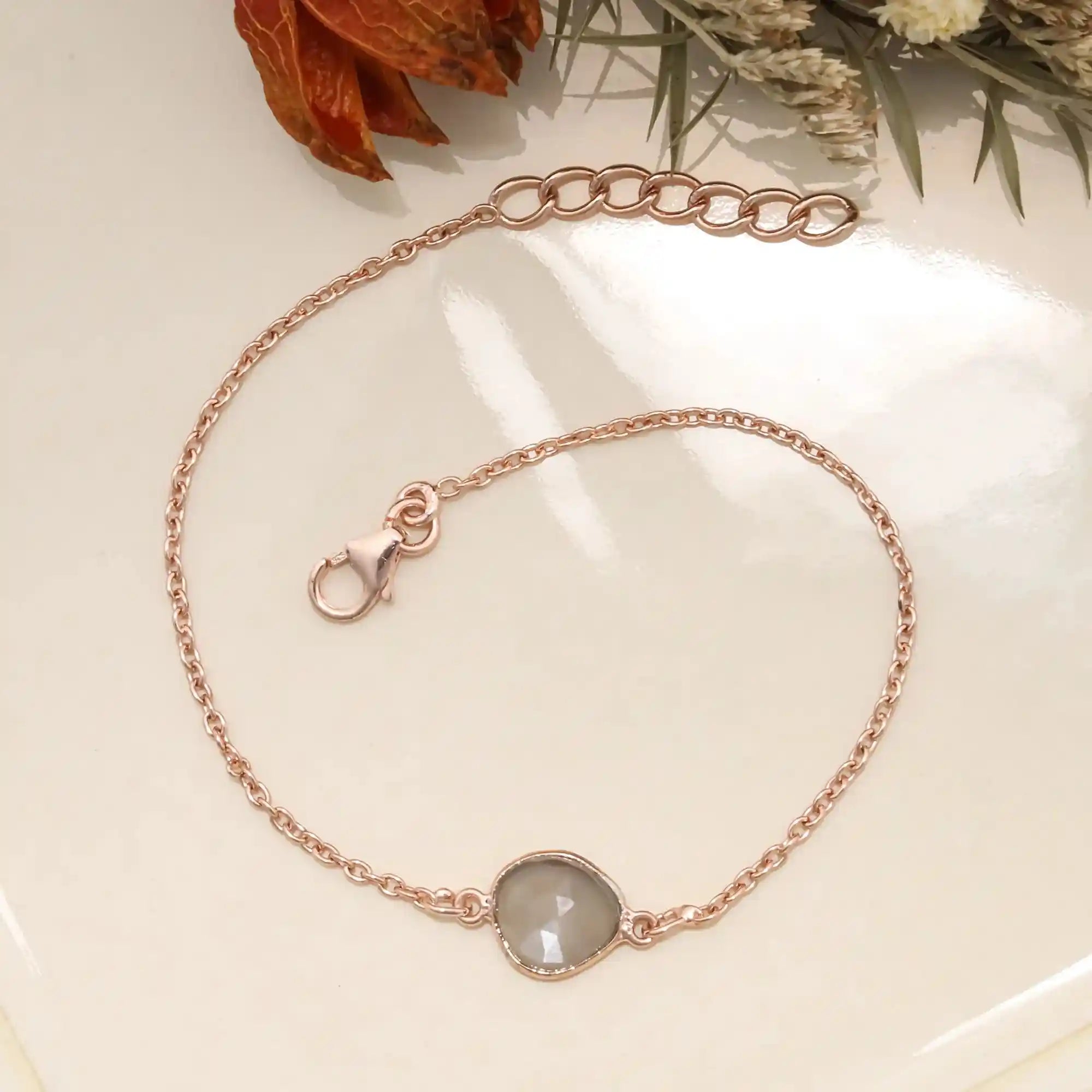 Gray Moonstone Rose Cut Bracelet in Solid 925 Silver