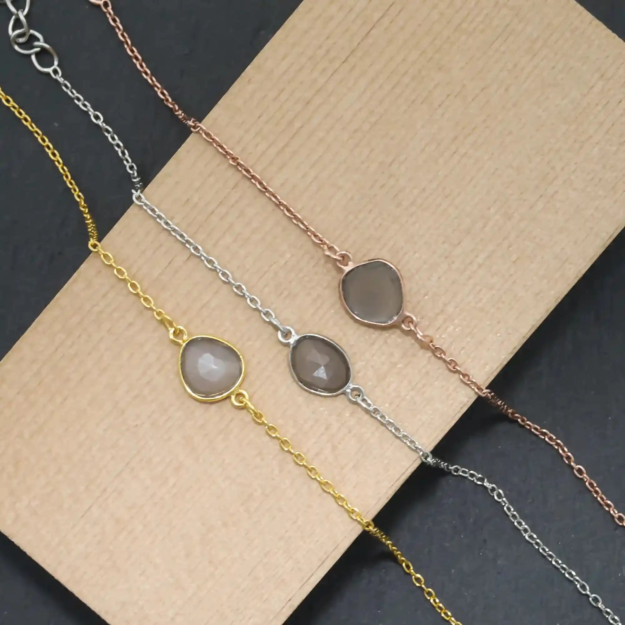 Gray Moonstone Rose Cut Bracelet in Solid 925 Silver