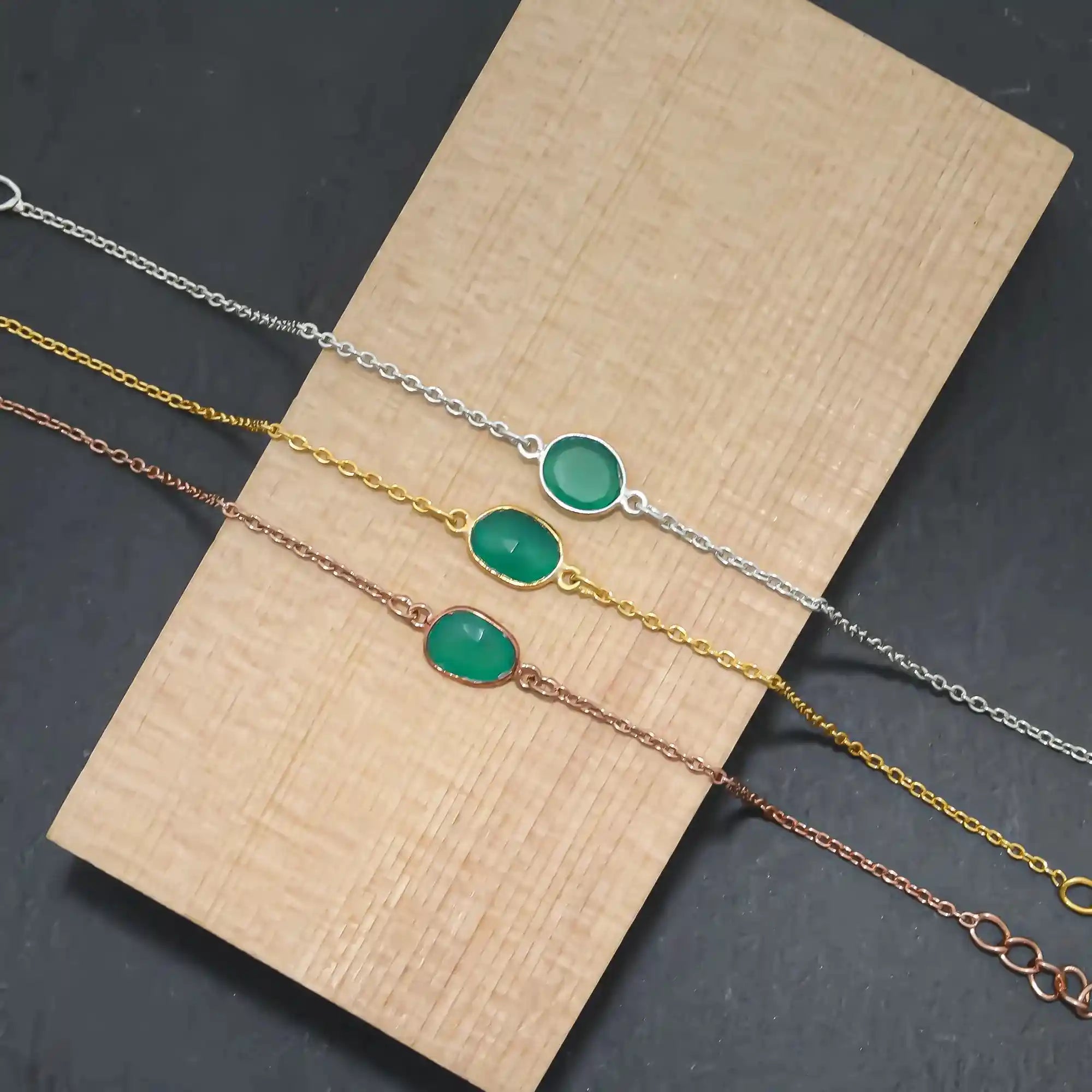 Green Onyx Rose-Cut Bracelet with Natural Gemstone in 925 Sterling Silver