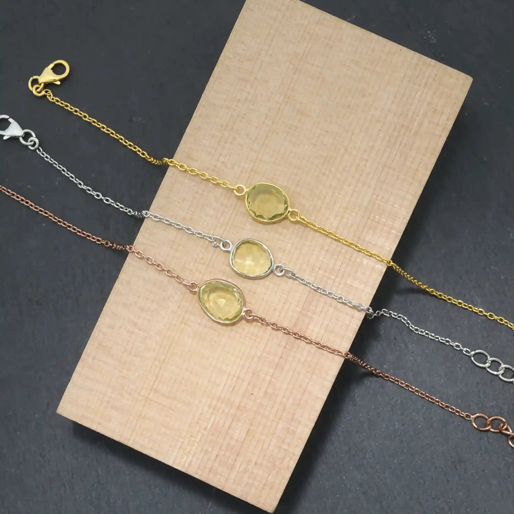 Sunlit Lemon Quartz Rose-Cut Bracelet in Solid 925 Sterling Silver