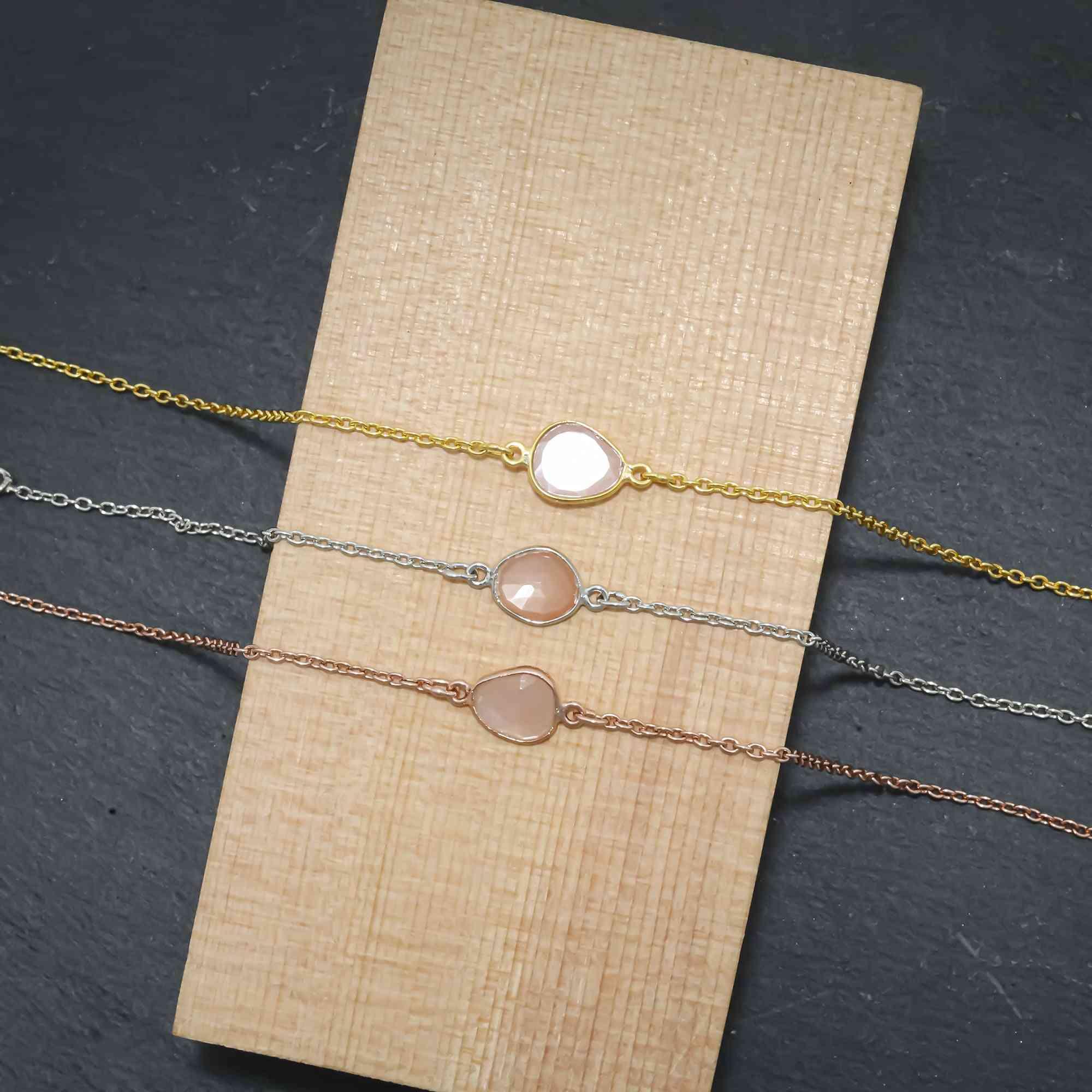 Warm Peach Moonstone Rose-Cut Bracelet in Solid 925 Sterling Silver Gemstone Bracelets