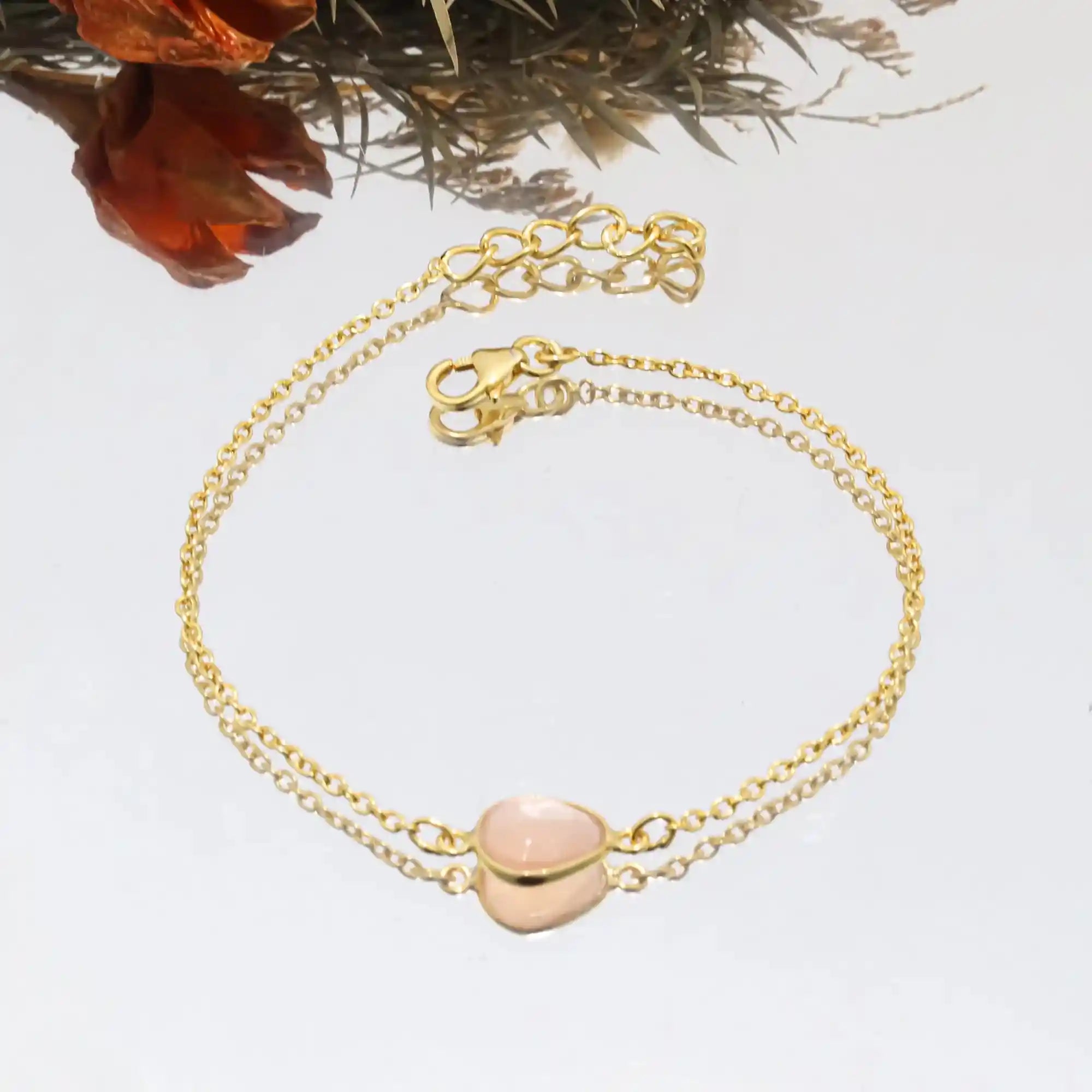 Warm Peach Moonstone Rose-Cut Bracelet in Solid 925 Sterling Silver