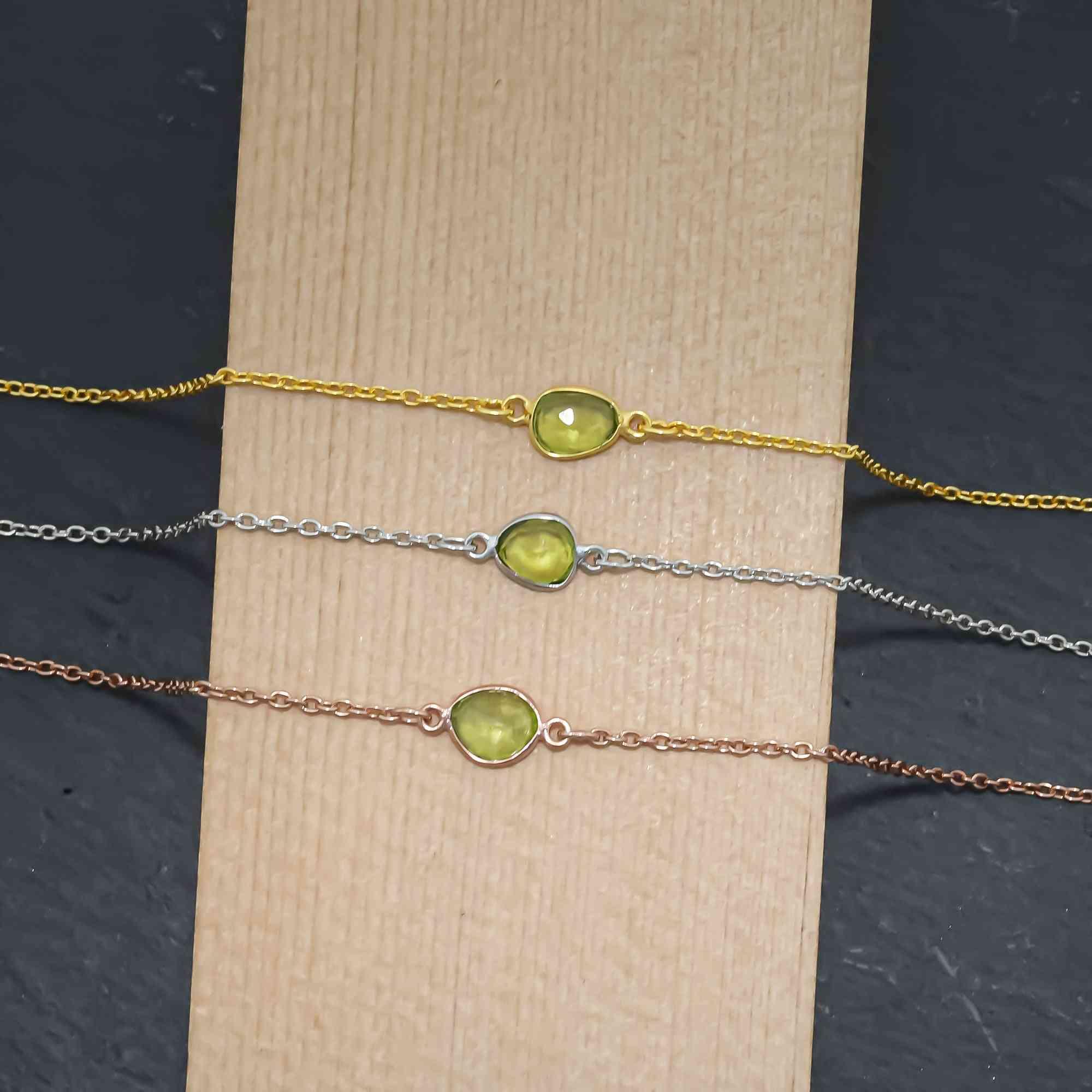 Fresh Lime Peridot Rose-Cut Bracelet in 925 Sterling Silver Gemstone Bracelets