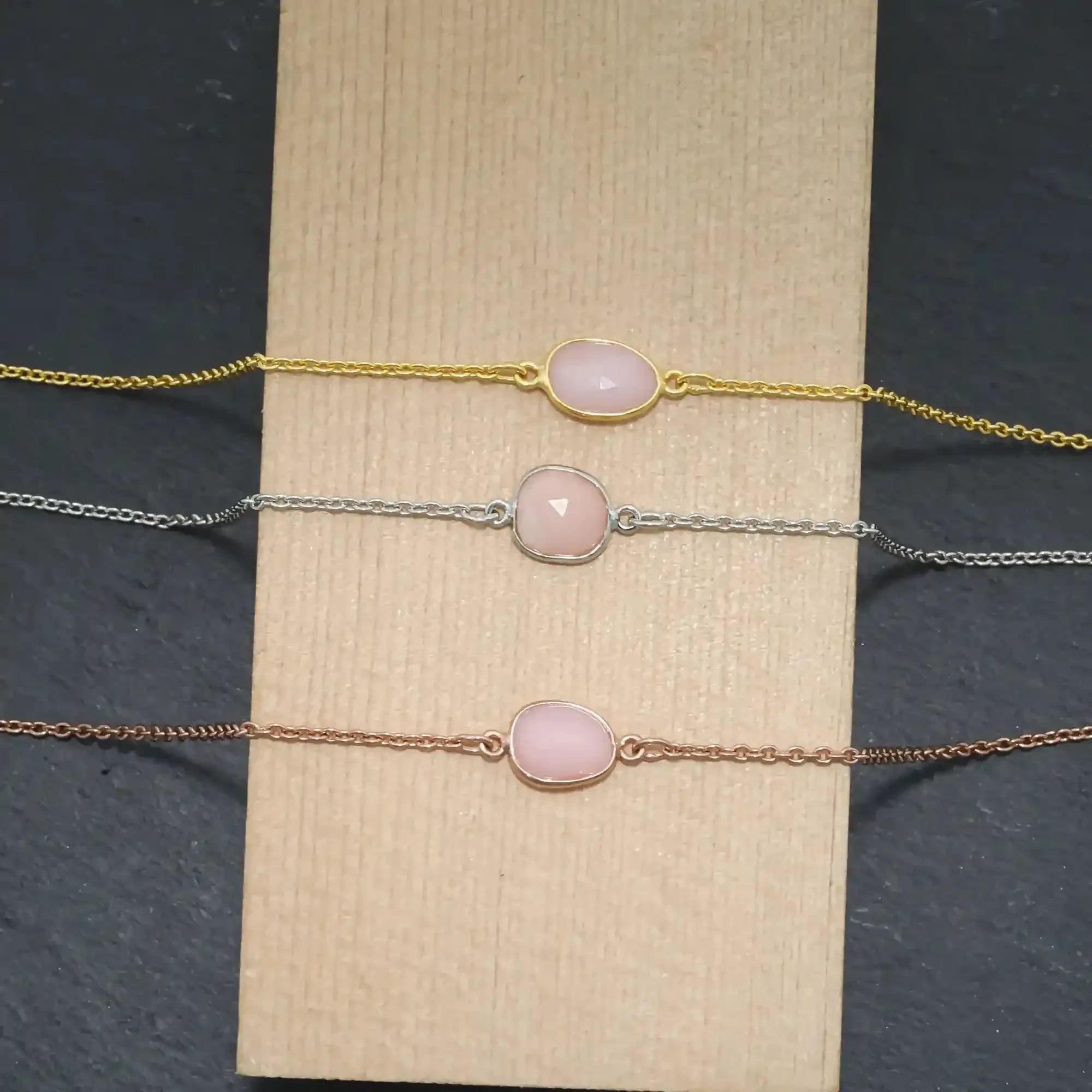 Blush Pink Opal Rose-Cut Bracelet in 925 Sterling Silver Gemstone Bracelets