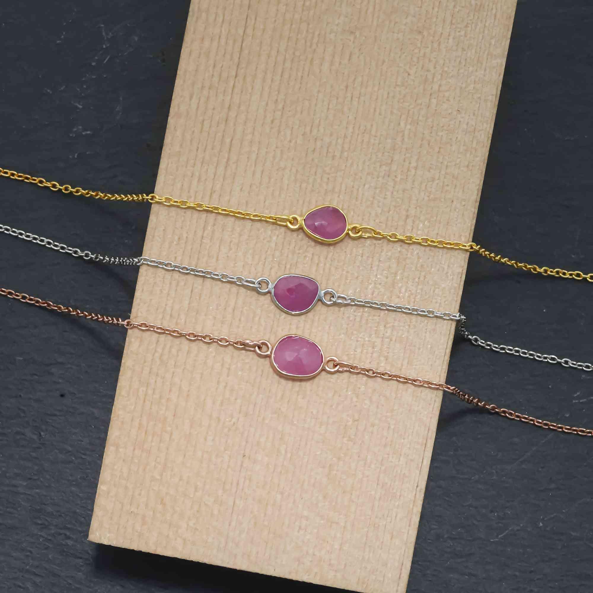 Ruby Rose-Cut Bracelet in Solid 925 Sterling Silver Gemstone Bracelets