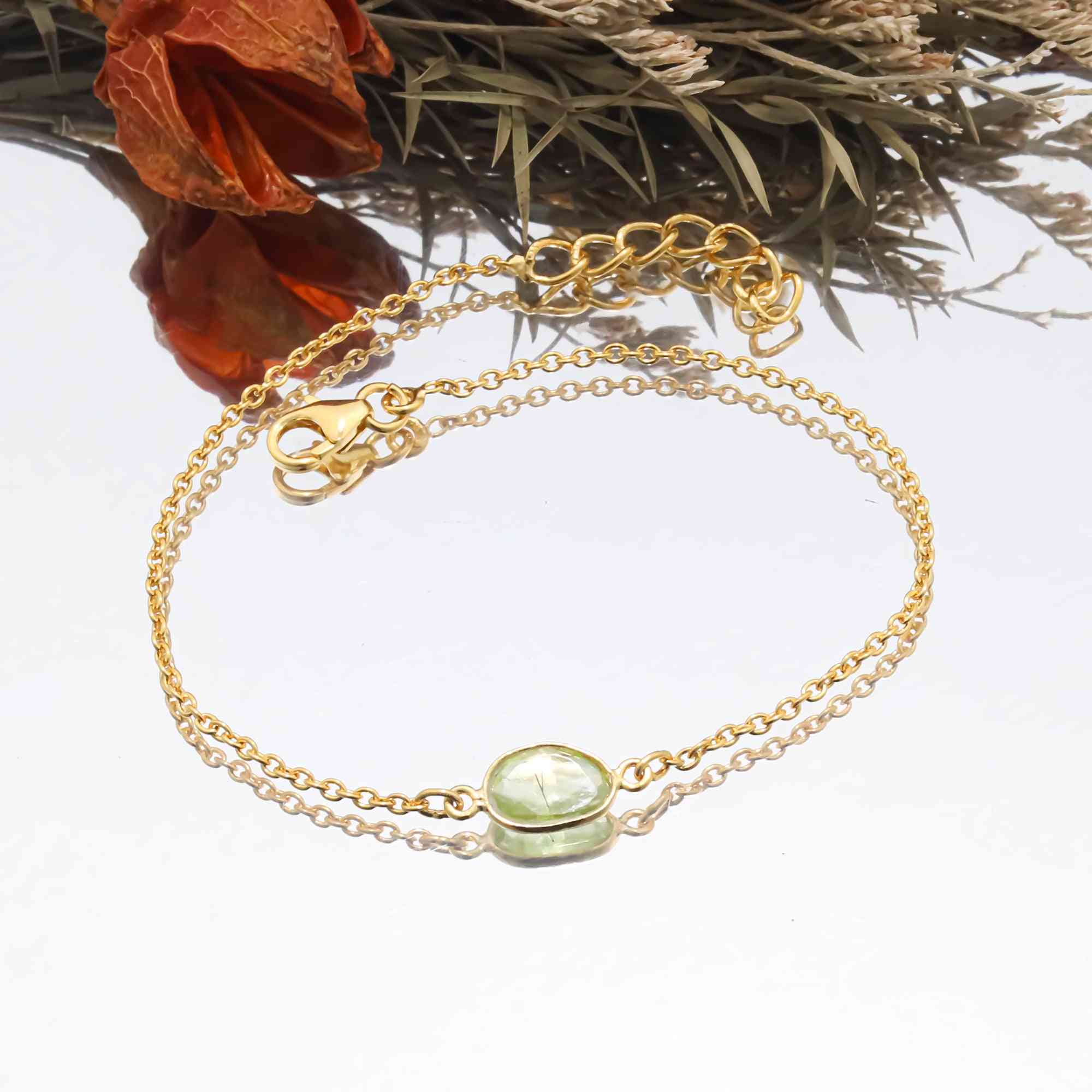 Radiant Fire Sphene Rose-Cut Bracelet in Solid 925 Sterling Silver