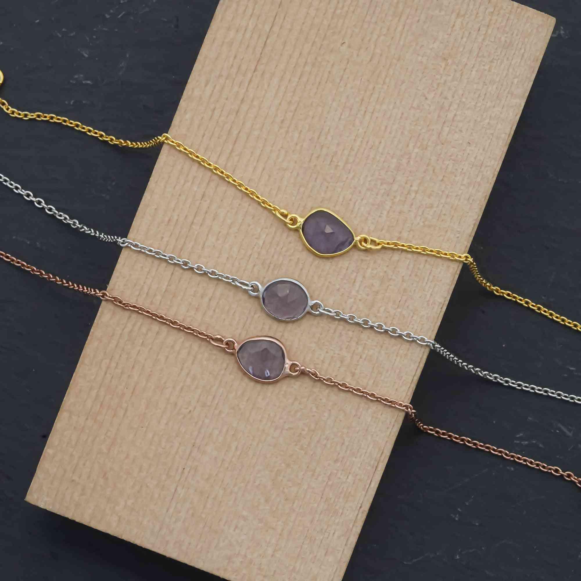 Violet Blue Tanzanite Rose-Cut Bracelet in Solid 925 Sterling Silver Gemstone Bracelets