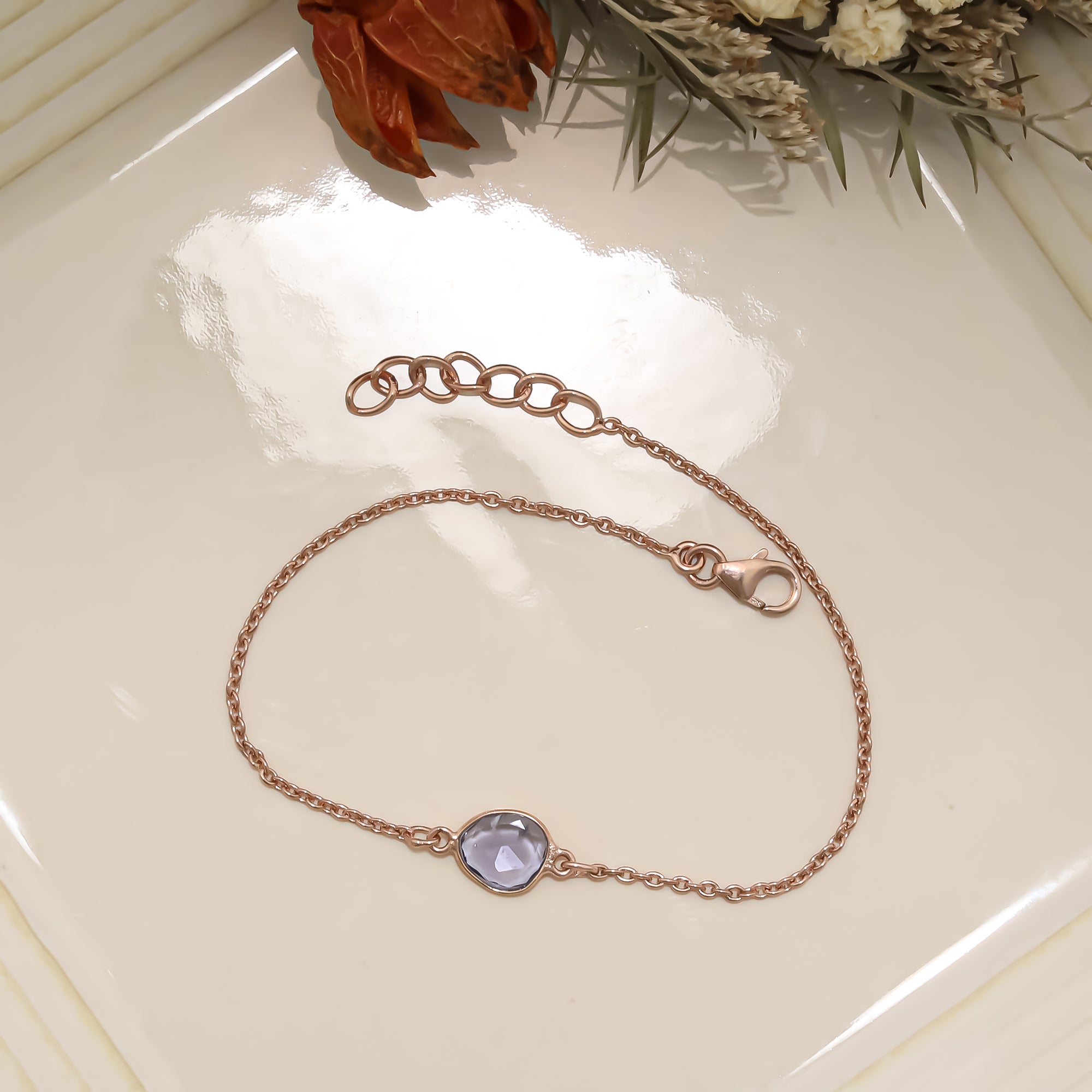 Violet Blue Tanzanite Rose-Cut Bracelet in Solid 925 Sterling Silver