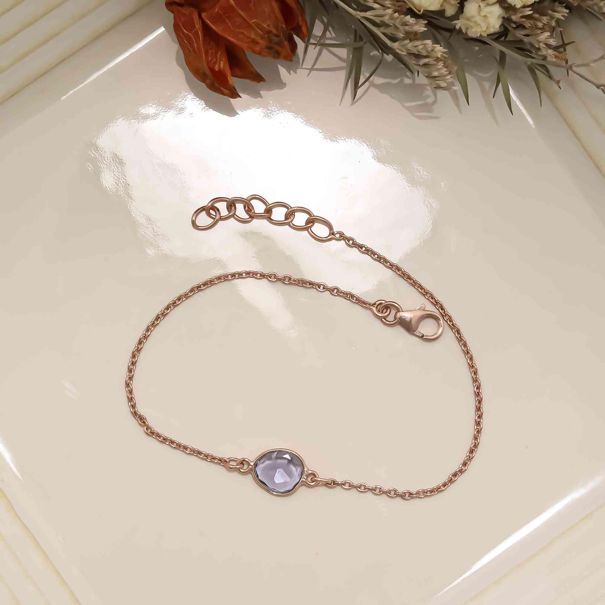 Violet Blue Tanzanite Rose-Cut Bracelet in Solid 925 Sterling Silver Gemstone Bracelets
