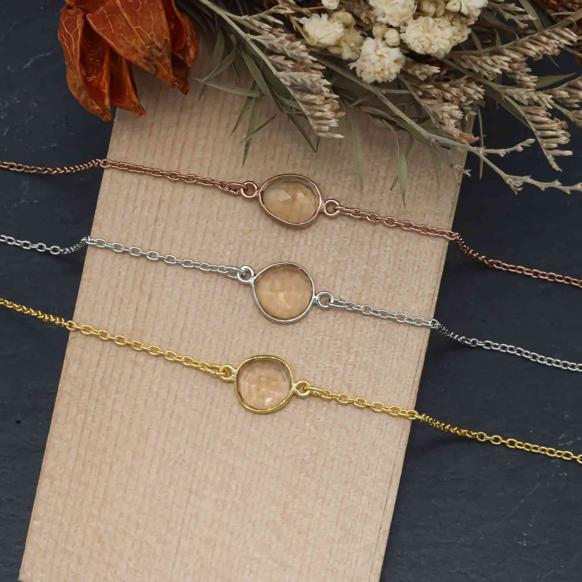 Warm Whisky Quartz Rose-Cut Bracelet in Solid 925 Sterling Silver