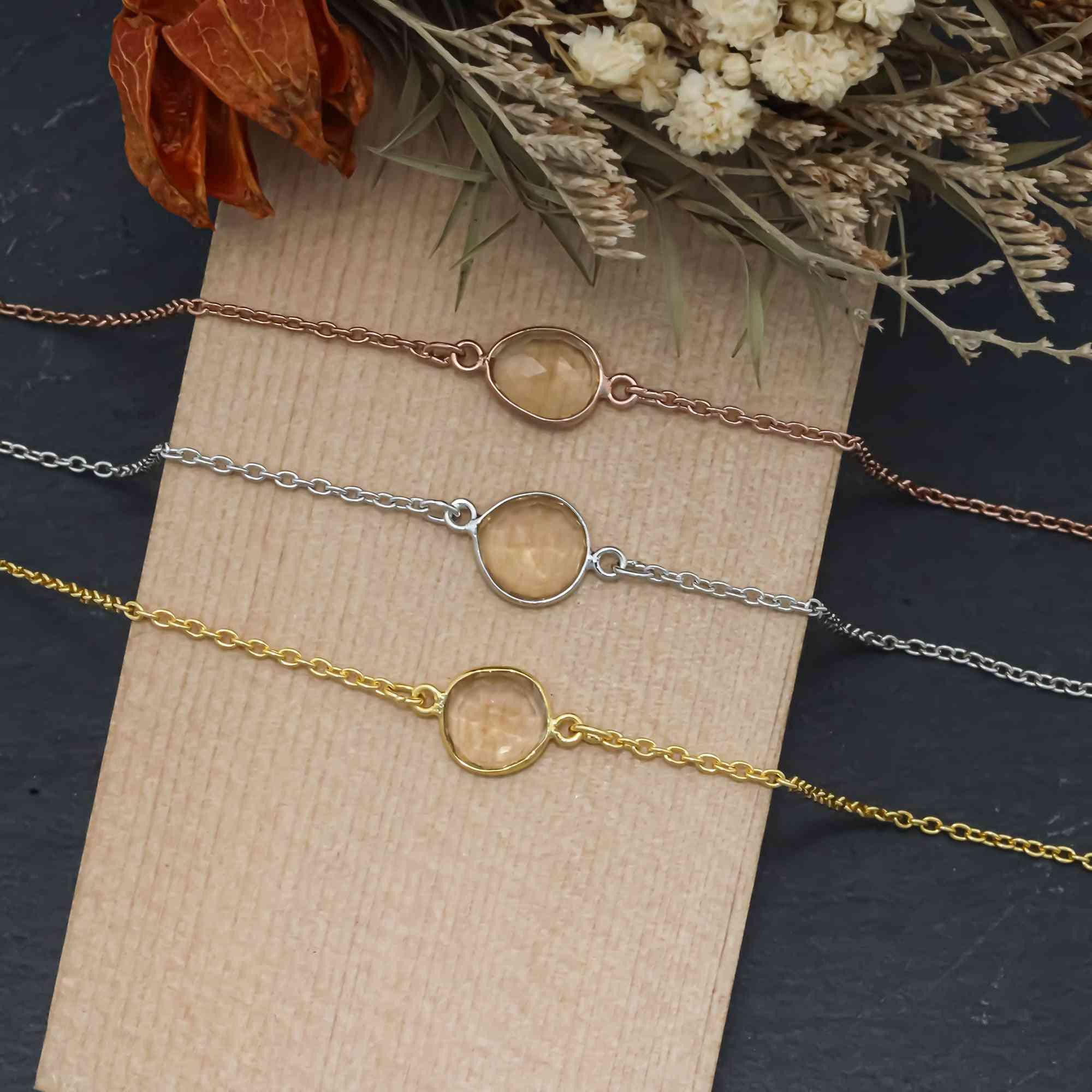 Warm Whisky Quartz Rose-Cut Bracelet in Solid 925 Sterling Silver Gemstone Bracelets