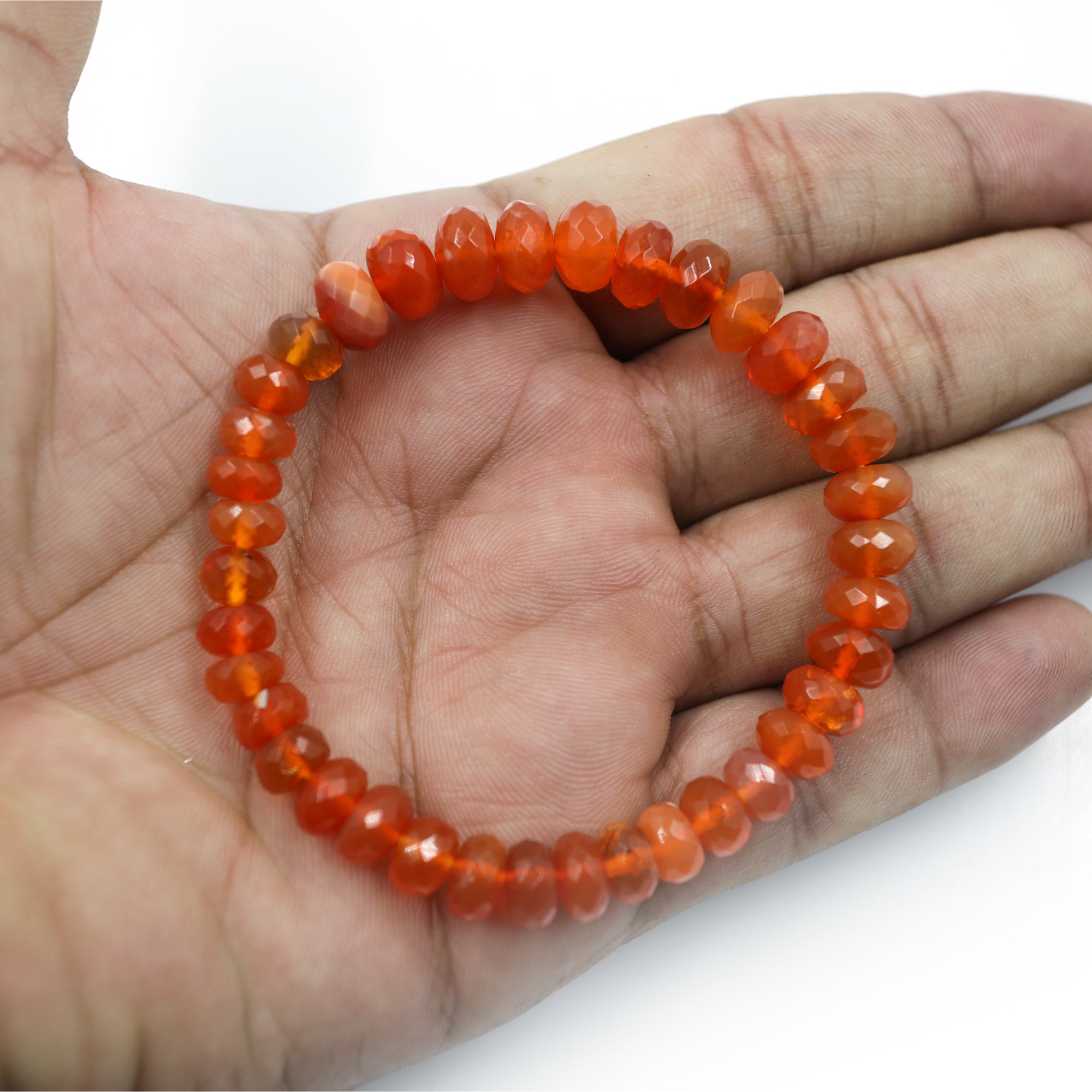 Natural Mexican Opal Bracelet Rondelle Faceted Gemstone Beads Handmade 79 Ct