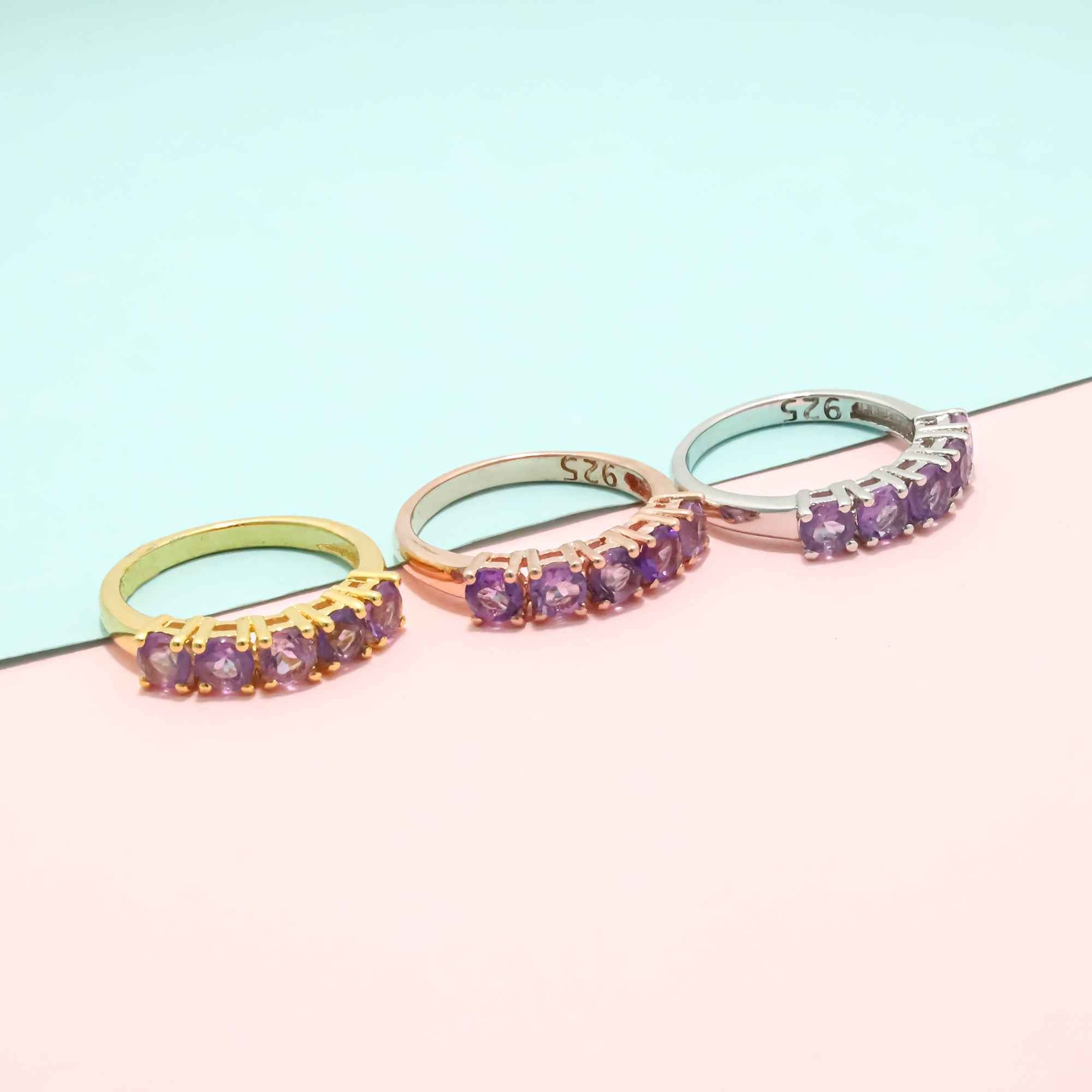 Natural Amethyst 4mm Round Cut Solitaire Ring 925 Sterling Silver Ring