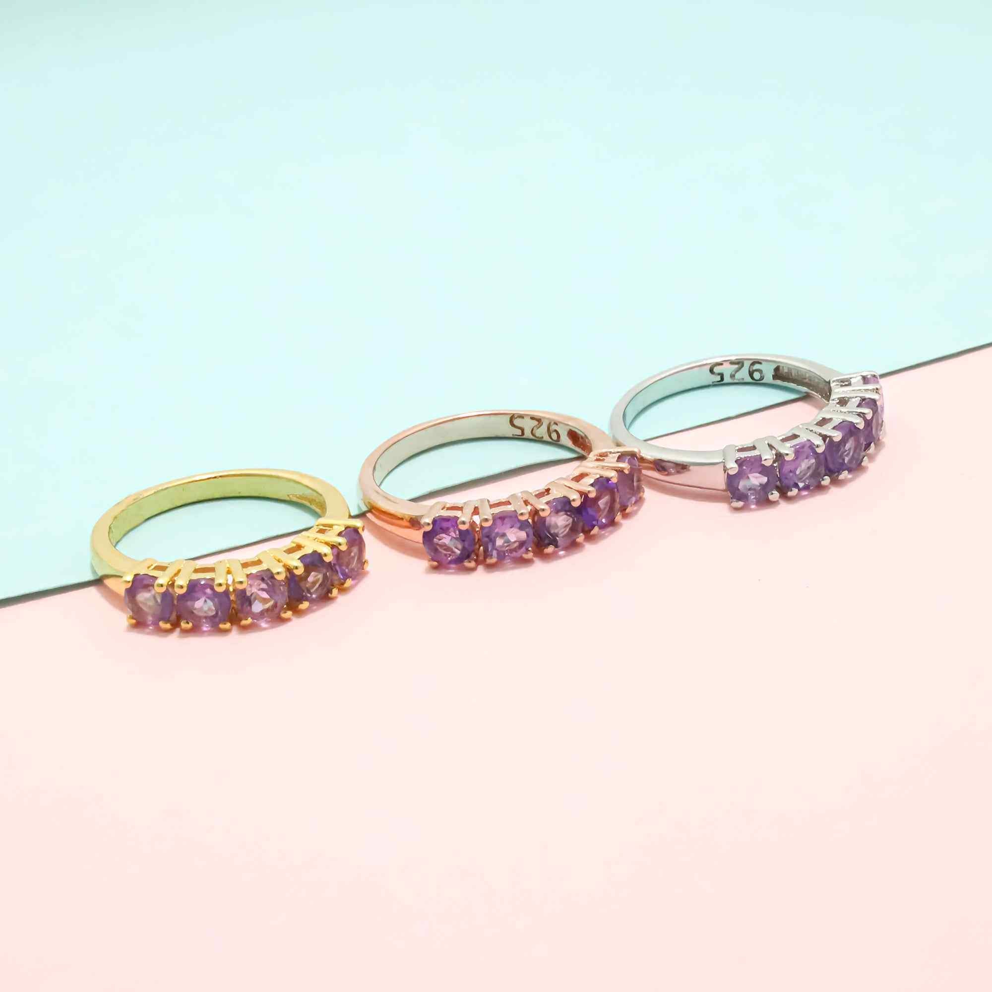Natural Amethyst 4mm Round Cut Solitaire Ring 925 Sterling Silver Ring