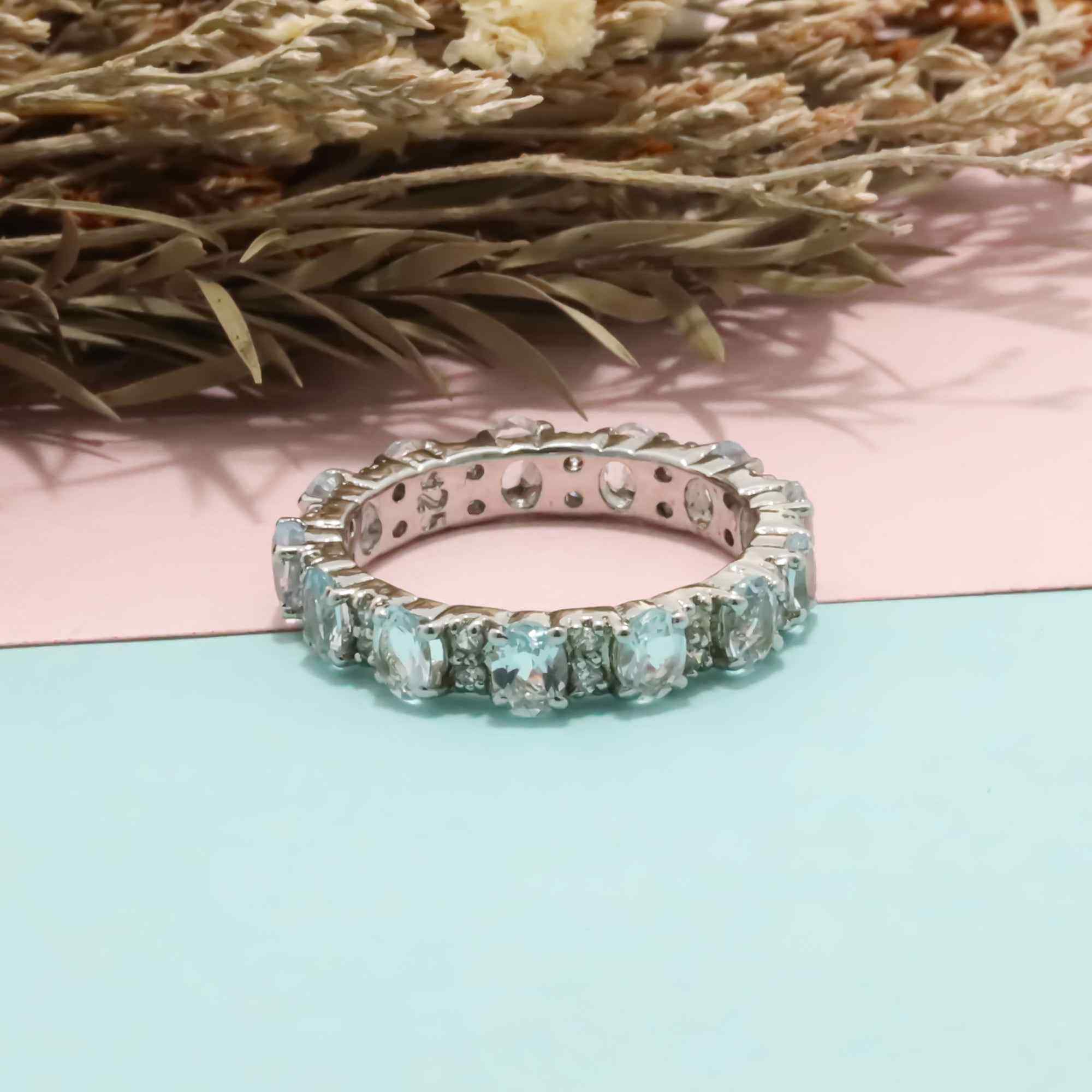 Natural Aquamarine 3x4mm Oval Cut Ring 925 Sterling Silver Handmade Blue Gemstone Solitaire Ring