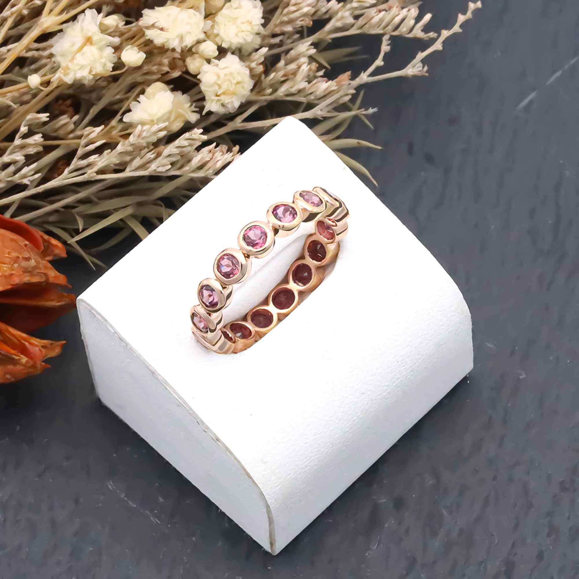 Natural Rhodolite 3mm Round Cut Solitaire Ring 925 Sterling Silver Ring
