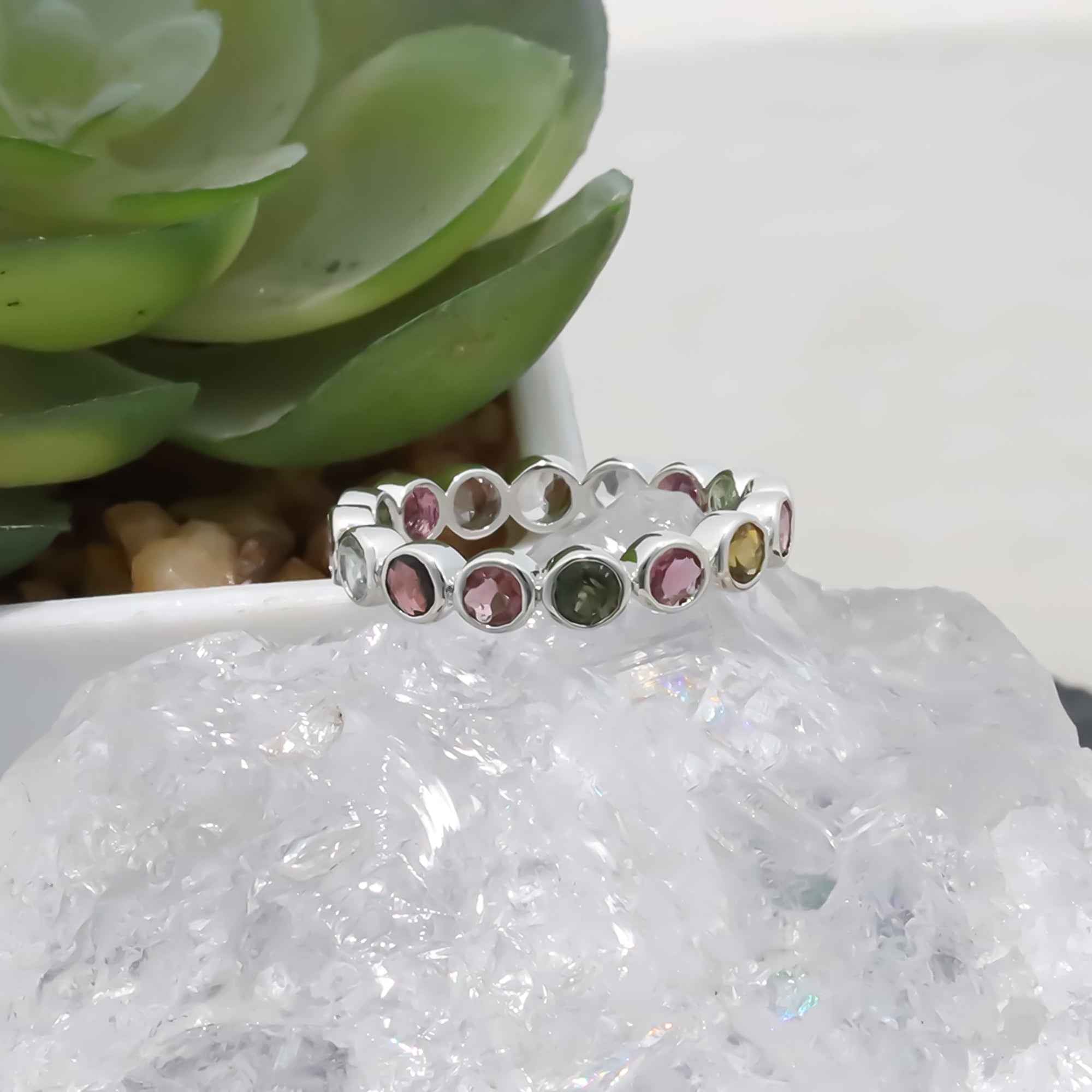 Natural Tourmaline 3mm Round Cut Solitaire Ring 925 Sterling Silver Ring