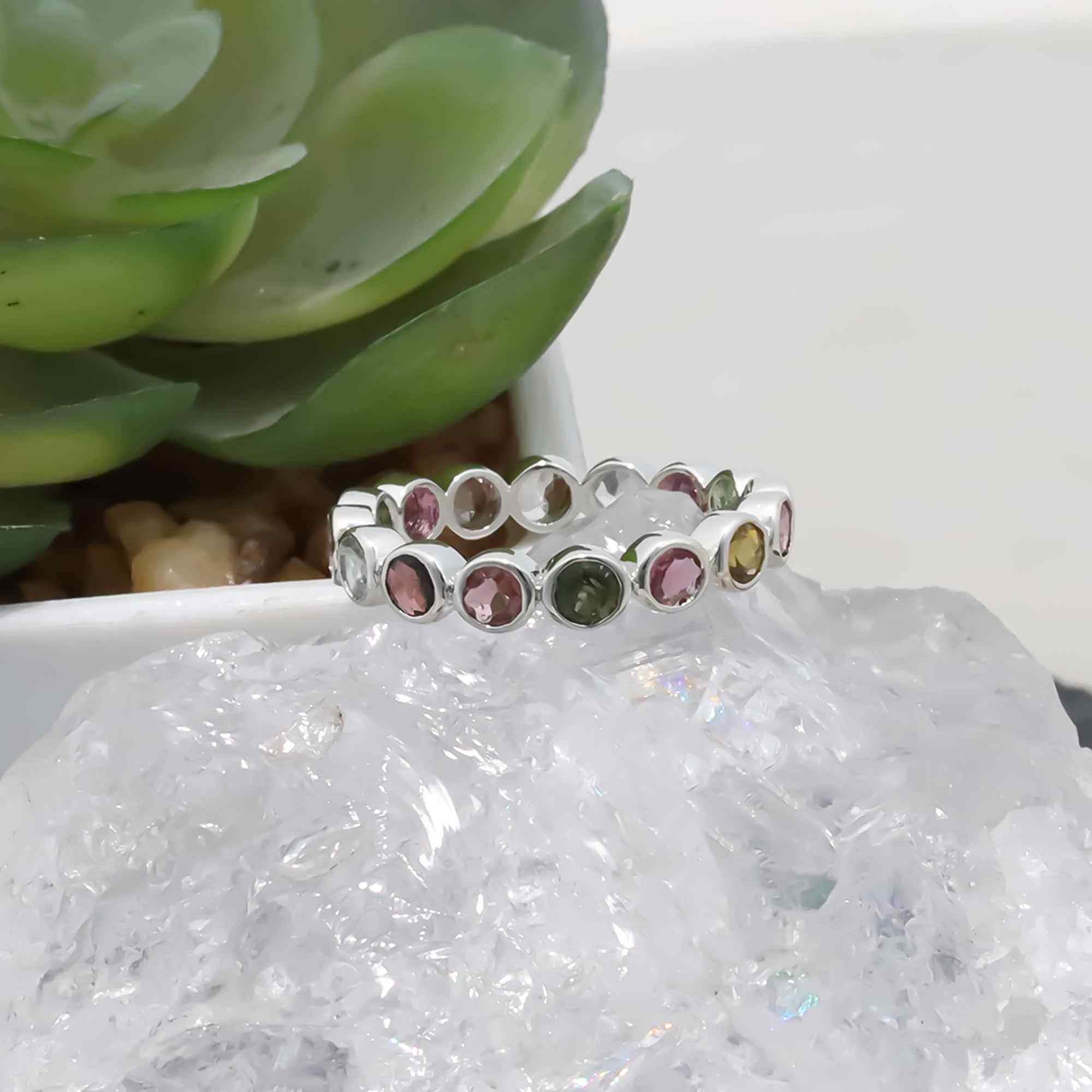 Natural Tourmaline 3mm Round Cut Solitaire Ring 925 Sterling Silver Ring
