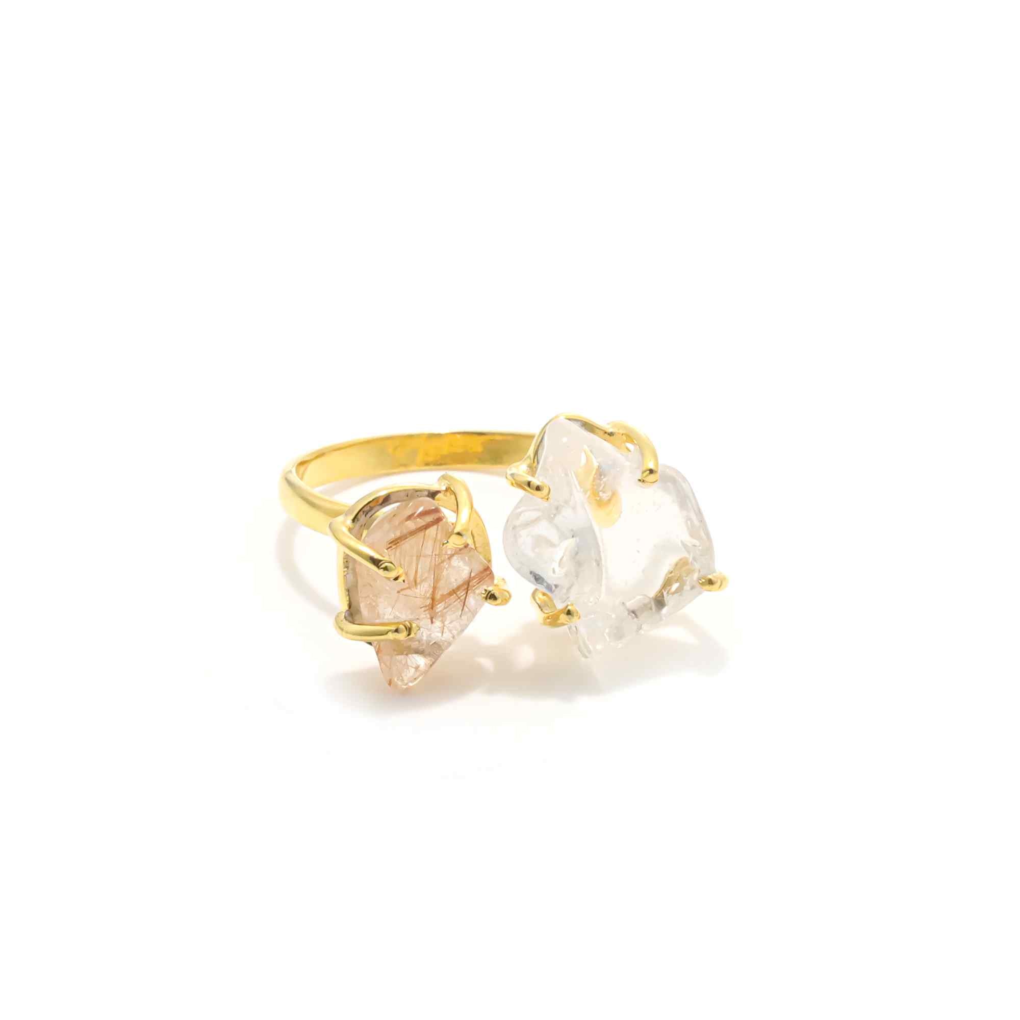 Raw Crystal Quartz Two Stone Ring in 925 Sterling Silver Rough Gemstone Handmade Jewelry Gift for Her