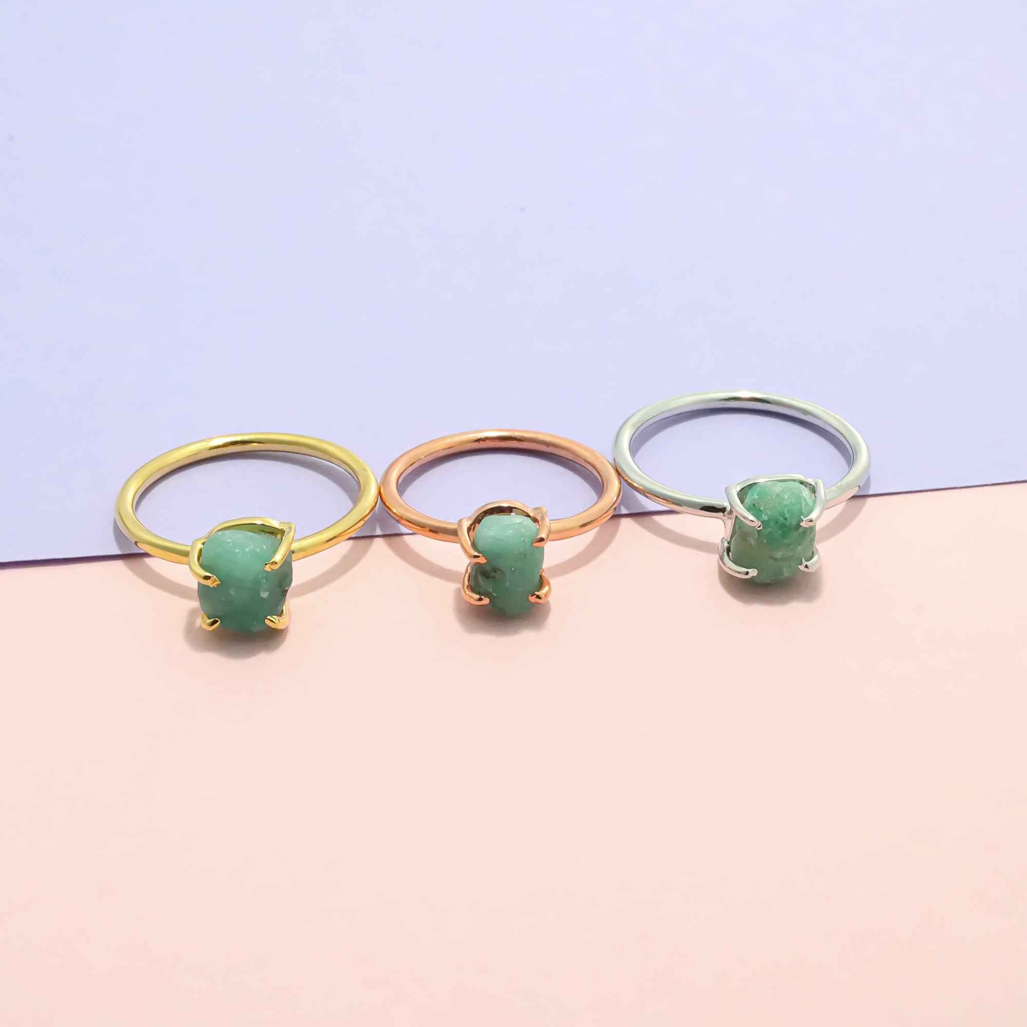 Raw Emerald Ring in 925 Sterling Silver Rough Gemstone Ring Handmade May Birthstone Jewelry