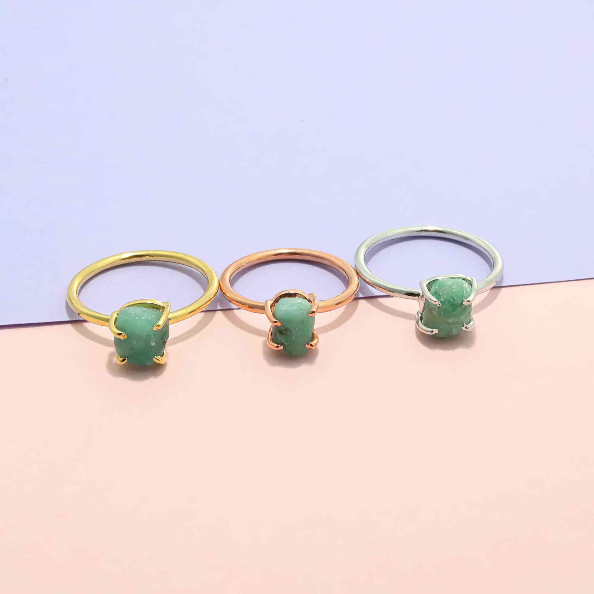 Raw Emerald Ring in 925 Sterling Silver Rough Gemstone Ring Handmade May Birthstone Jewelry